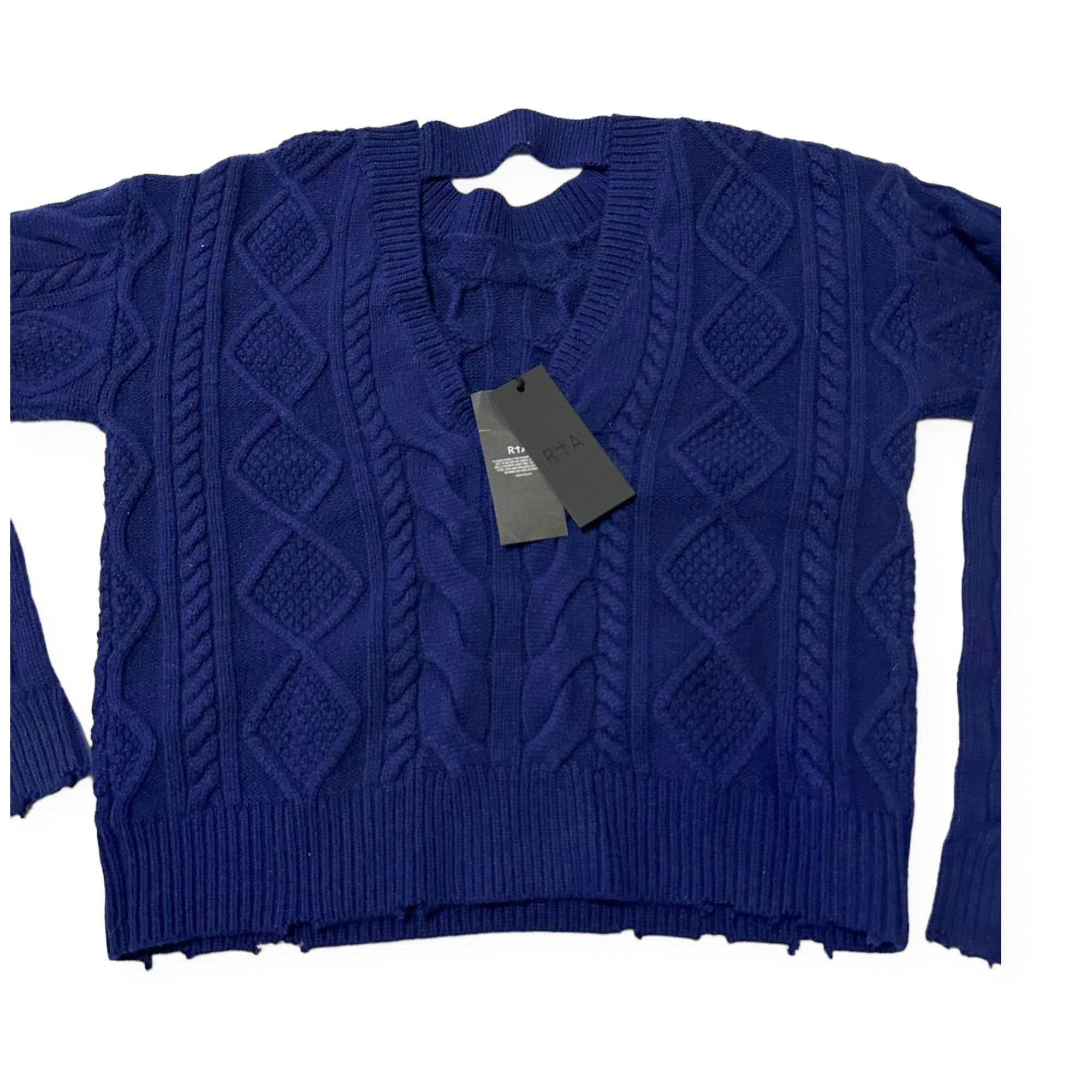 Rta RtA Zane Reverse V-Neck Cable Knit Sweater, Blue, Size S, N Size S / US 4 / IT 40 - 8 Thumbnail