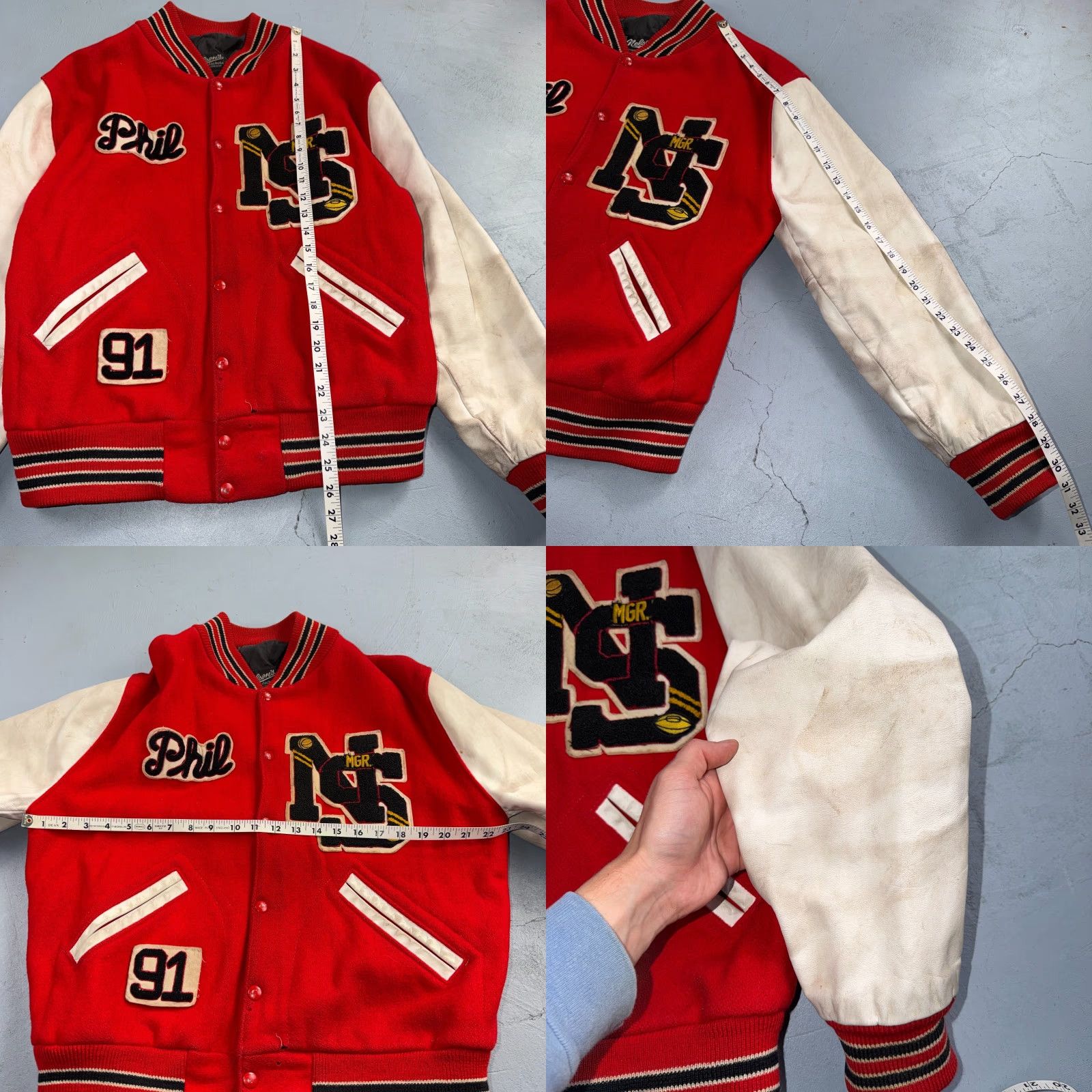 Vintage VTG Vintage Brand Nelson 70s Varsity Jacket Letterman USA Made Leather Collegiate 44 Red Phil Size US S / EU 44-46 / 1 - 8 Thumbnail