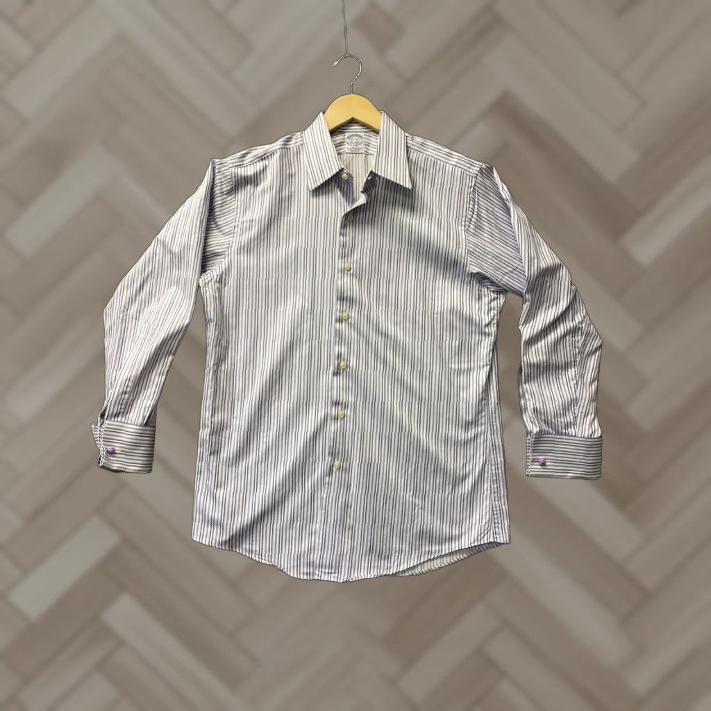 Brooks Brothers Brooks Brothers Button Shirt Mens 15.5 32 White Blue Stripes Long Sleeve Size US L / EU 52-54 / 3 - 1 Thumbnail