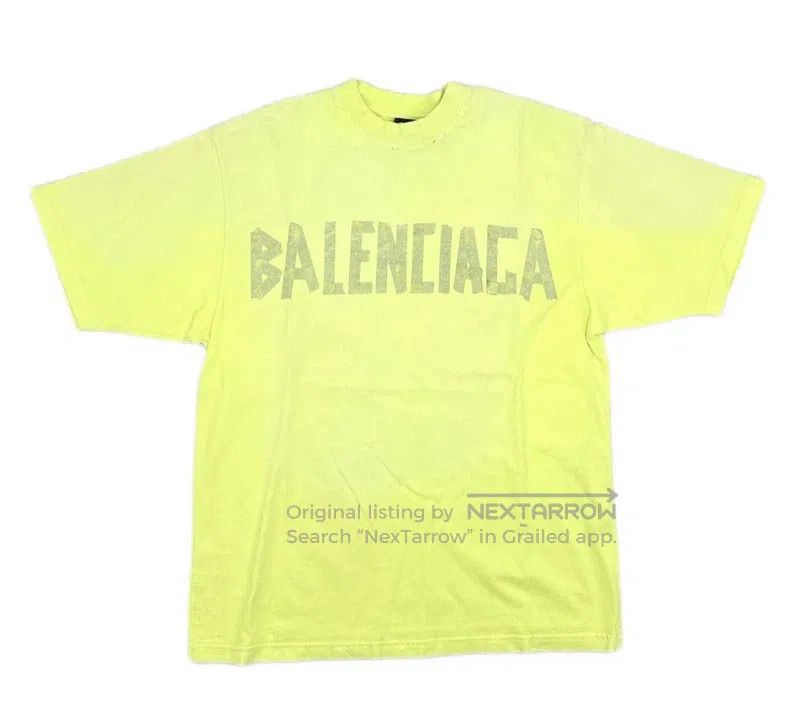 Balenciaga Neon Yellow Tape Logo Short Sleeve T-Shirt