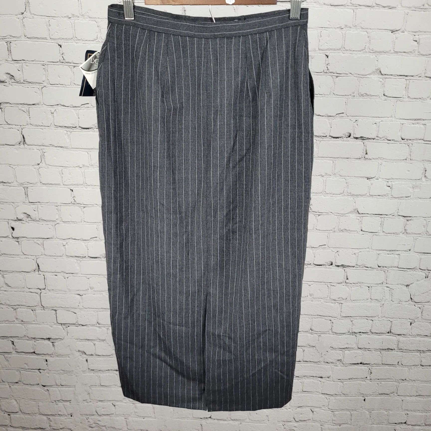 Vintage VTG NWT Laura Scott Gunmetal Grey Wool Blend Pinstriped Lined Skirt Size 6P Size 28" / US 6 / IT 42 - 2 Thumbnail
