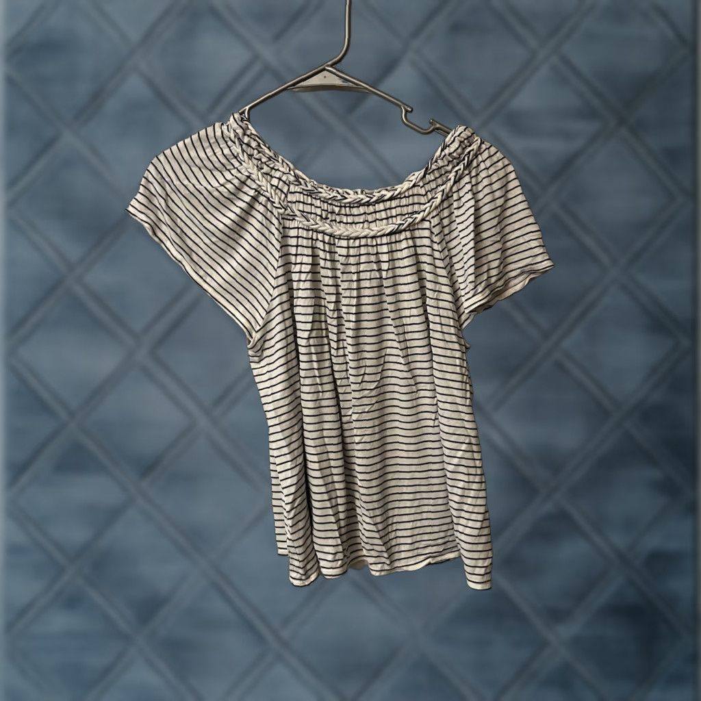 Vintage Max Studio Shirt Women’s XS Top Flutter Sleeve Scoop Neck White Stripe Blouse Casual Workwear Vintage: No Size XS / US 0-2 / IT 36-38 - 1 Thumbnail