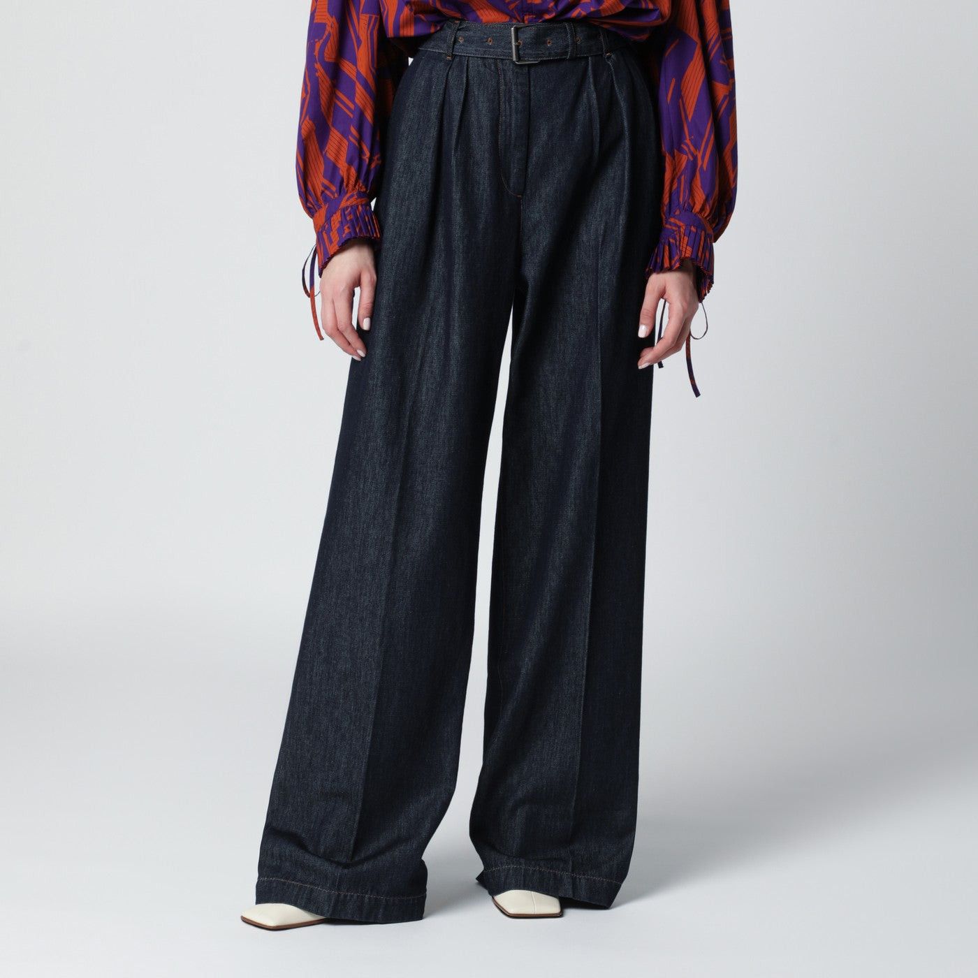 Dries Van Noten Dries Van Noten Indigo Blue Wide-Leg Denim Trousers Size 28" / US 6 / IT 42 - 1 Thumbnail