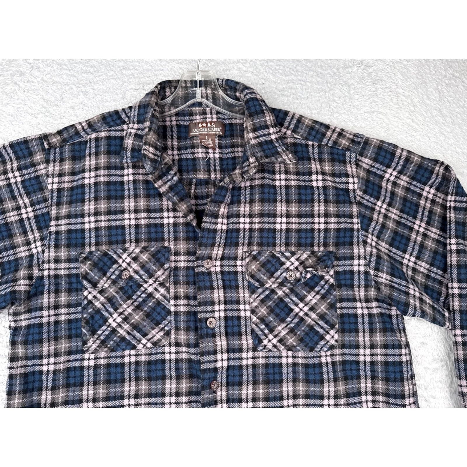Vintage Moose Creek Shirt Men Large Blue Plaid Button-Up 100% Cotton Flannel Pocketed Casual Workwear Mens Size US L / EU 52-54 / 3 - 4 Thumbnail