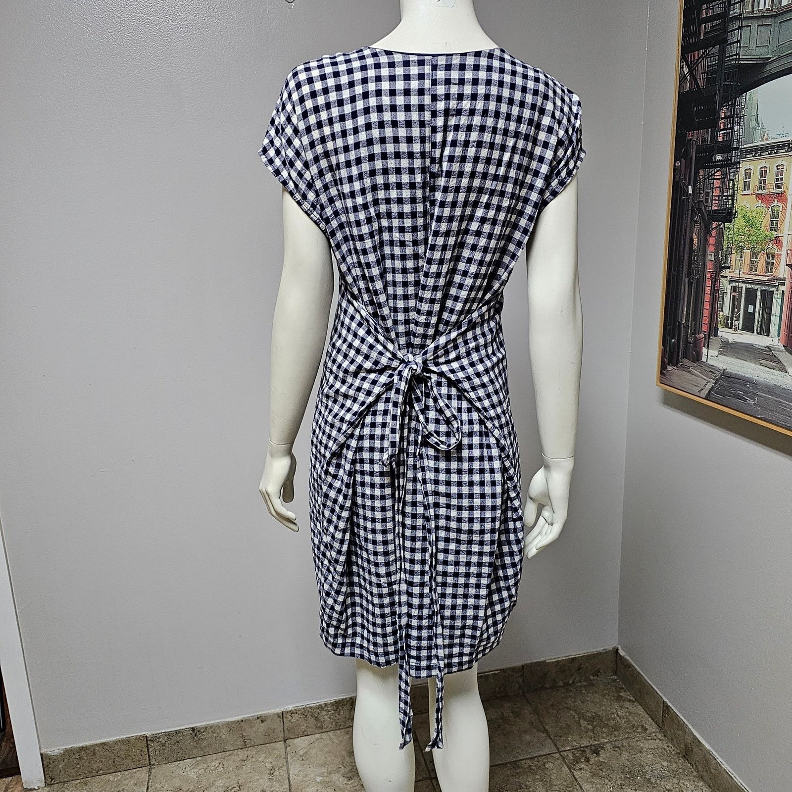 Anthropologie Mo:vint by Anthropologie Gingham Dress Navy Blue/White sz s Size S / US 4 / IT 40 - 2 Thumbnail