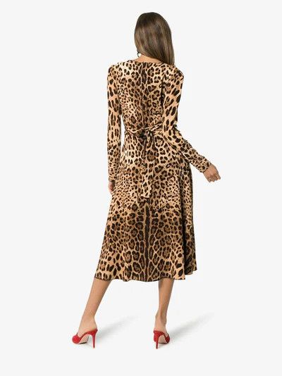 Dolce & Gabbana o1y0825 Leopard-Print Midi Dress in Beige/Brown Size M / US 6-8 / IT 42-44 - 3 Thumbnail