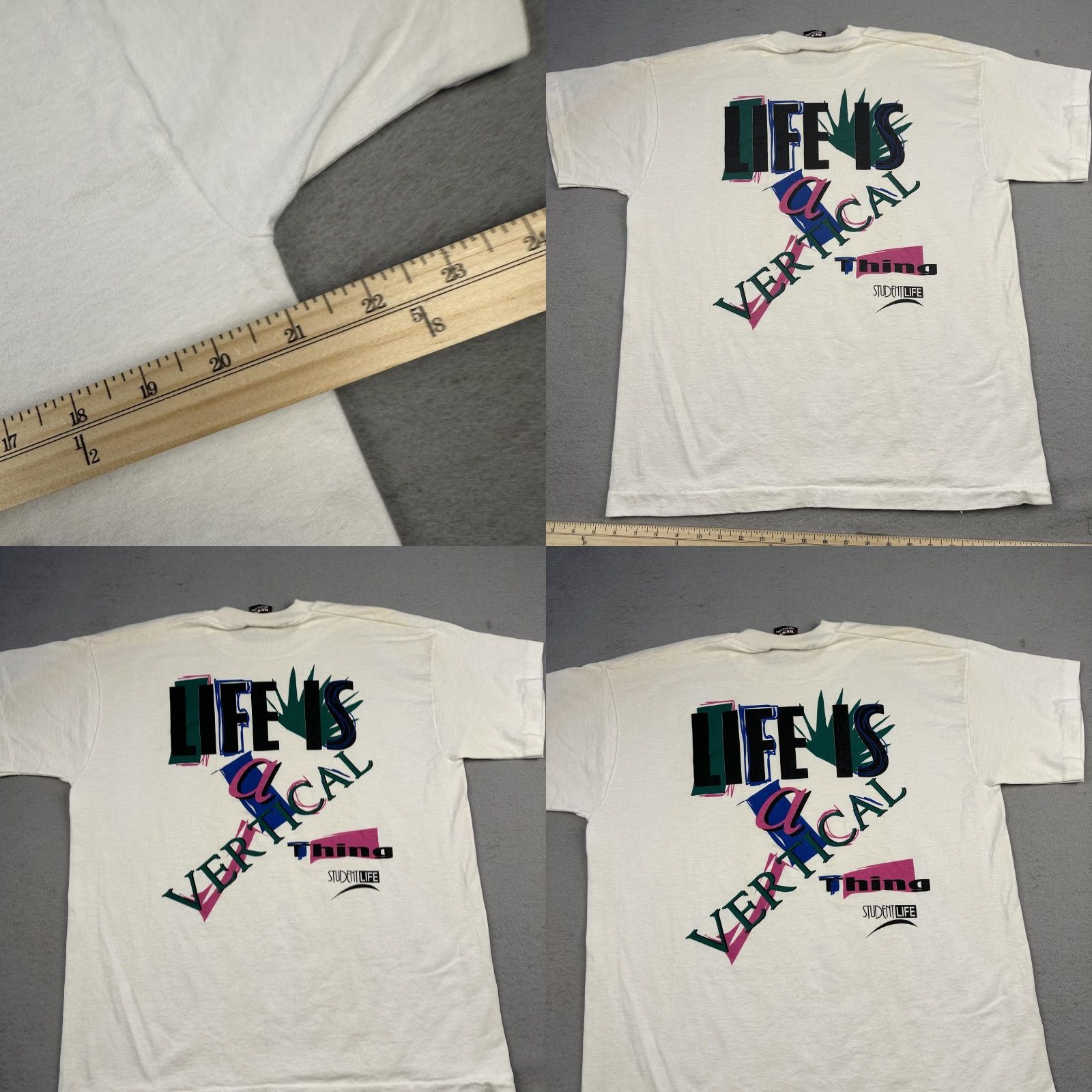 Fruit Of The Loom VINTAGE Be Vertical Graphic Tee Shirt Mens Large White Fruit of the Loom 90s Student Life T-Shirt Size US L / EU 52-54 / 3 - 10 Thumbnail