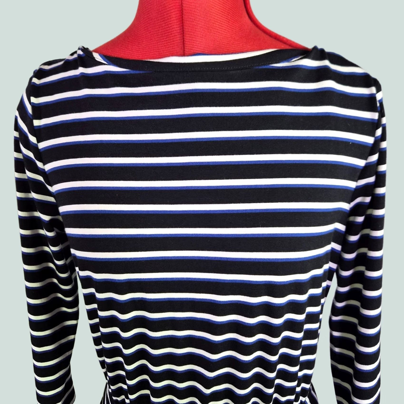 Vintage LL Bean Signature Womens Dress Size 4 Stripe Long Sleeve Blue Black White G126 Size S / US 4 / IT 40 - 1 Thumbnail