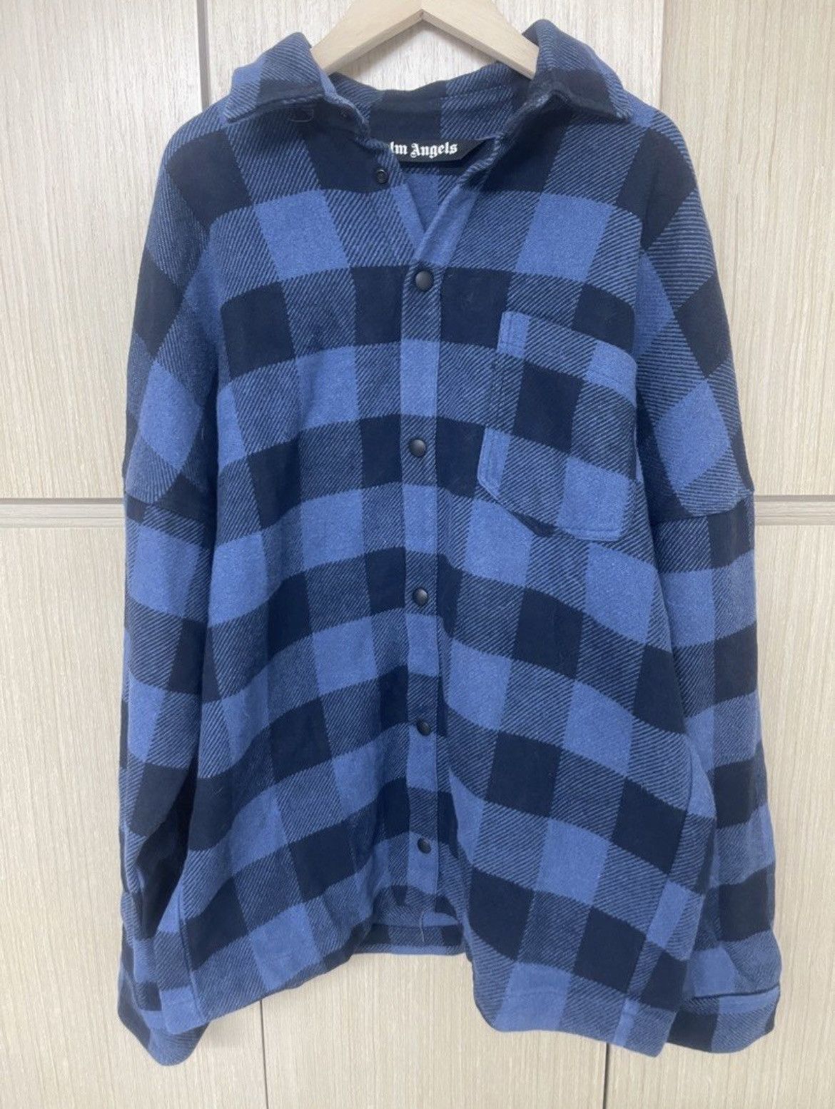 image of Palm Angels Plaid Jacket in Blue, Men's (Size Small)