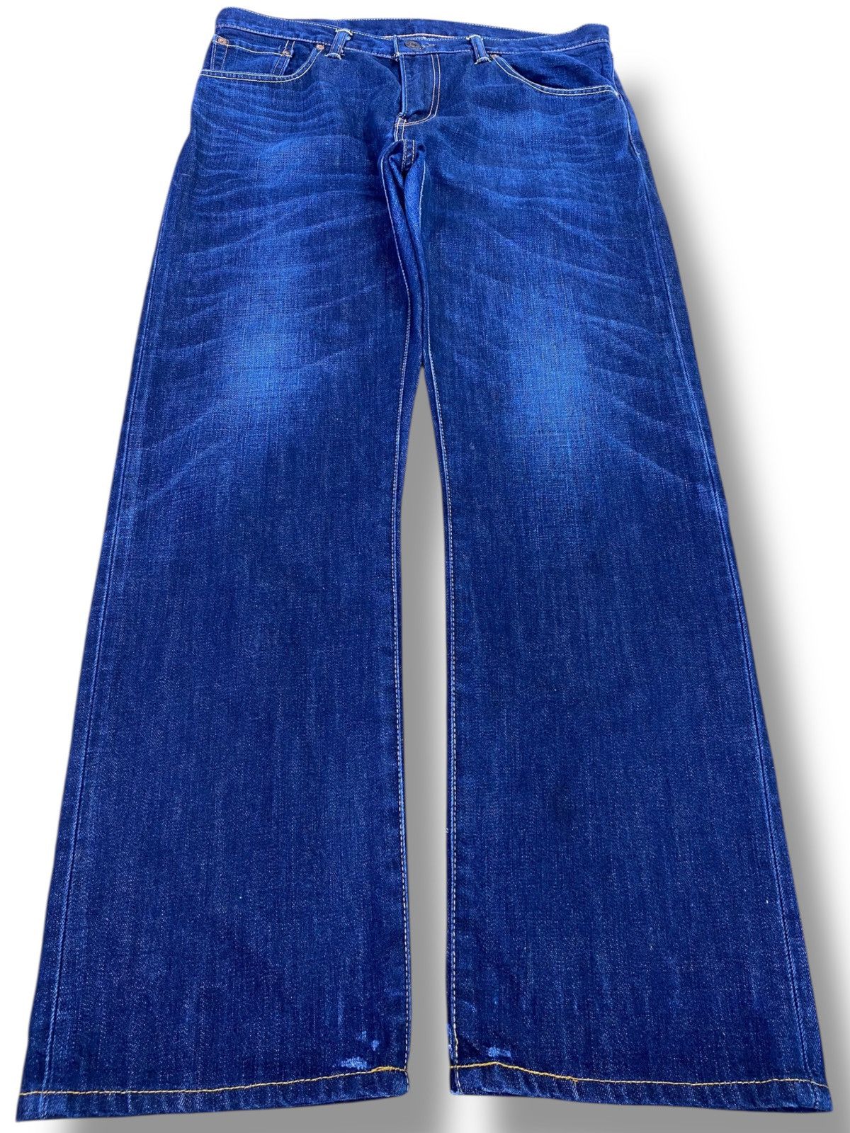 Levi's Levi’s Blue Wash Whiskered Style Straight Leg Jeans Size US 35 - 1 Thumbnail