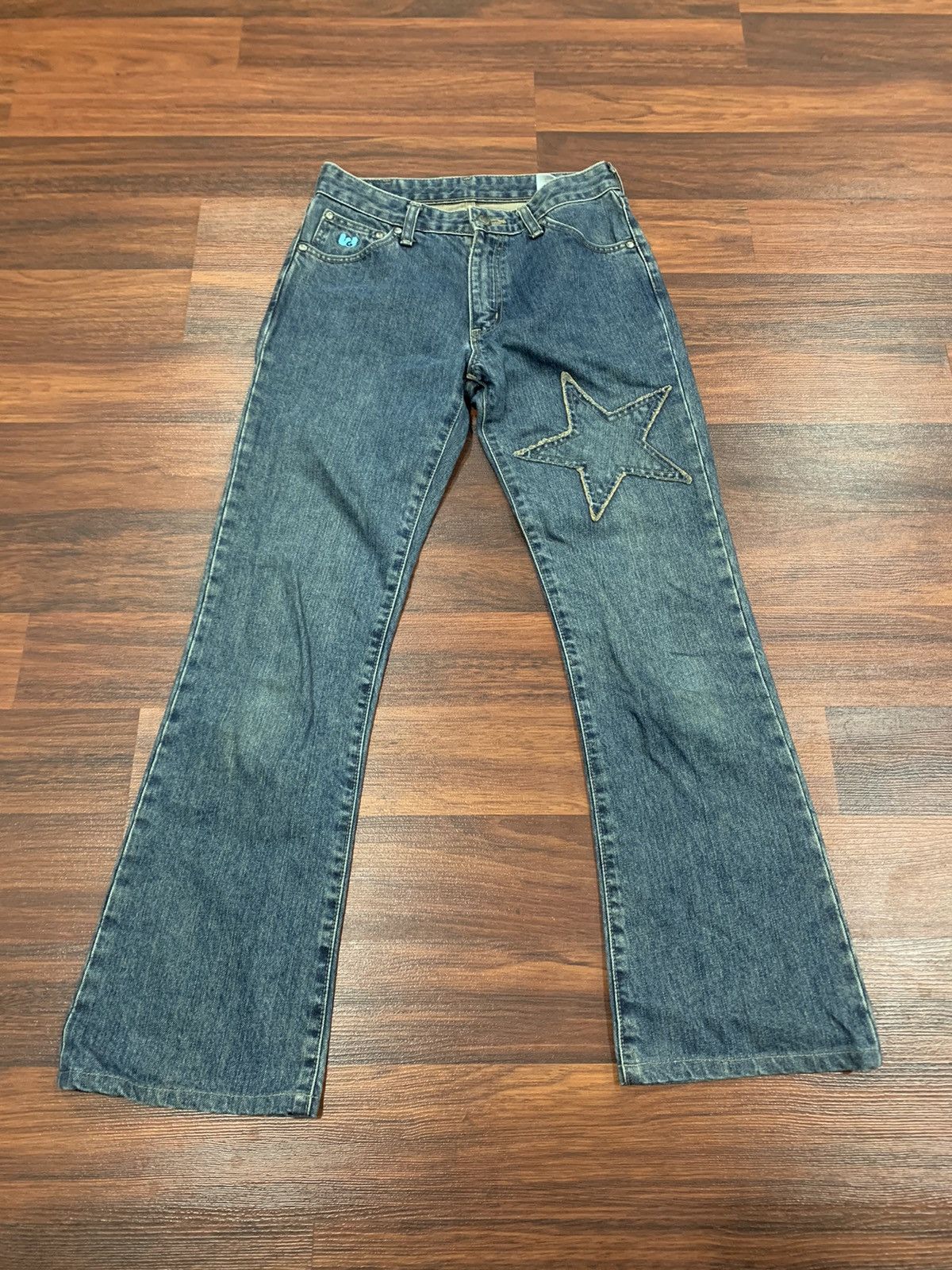 Japanese Brand × Vintage Vintage W-Girl Star Patches Flared Jeans Size 27" / US 4 / IT 40 - 2 Thumbnail