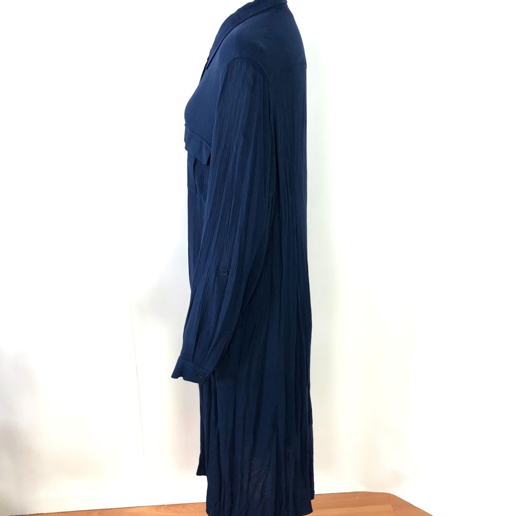 Soft Surroundings Soft Surroundings Dress Maxi Women's XL 100% Rayon Button Front Crinkle Blue Long Sleeve Round Neck Casual Summer Winter Spring Fall Size XL / US 12-14 / IT 48-50 - 4 Thumbnail