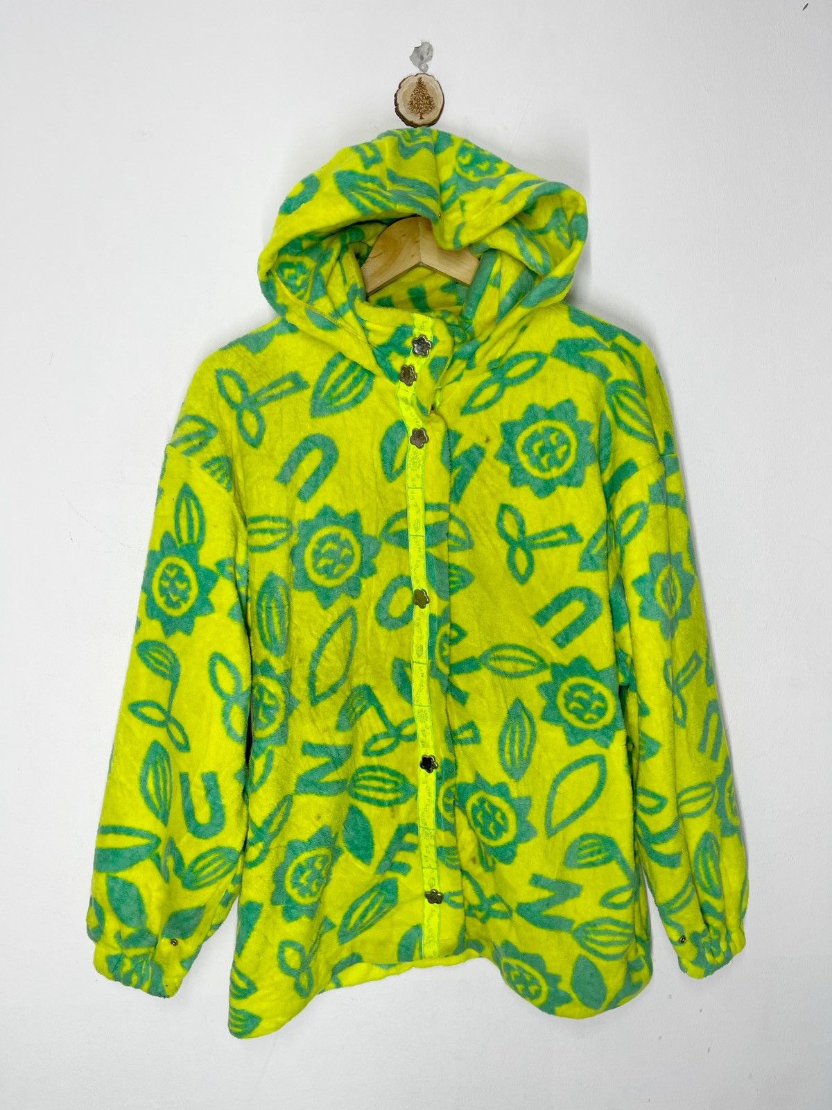 Ellesse × Goldwin Vintage Ellesse Neon Floral Fleece Button Jacket Size US M / EU 48-50 / 2 - 1 Thumbnail