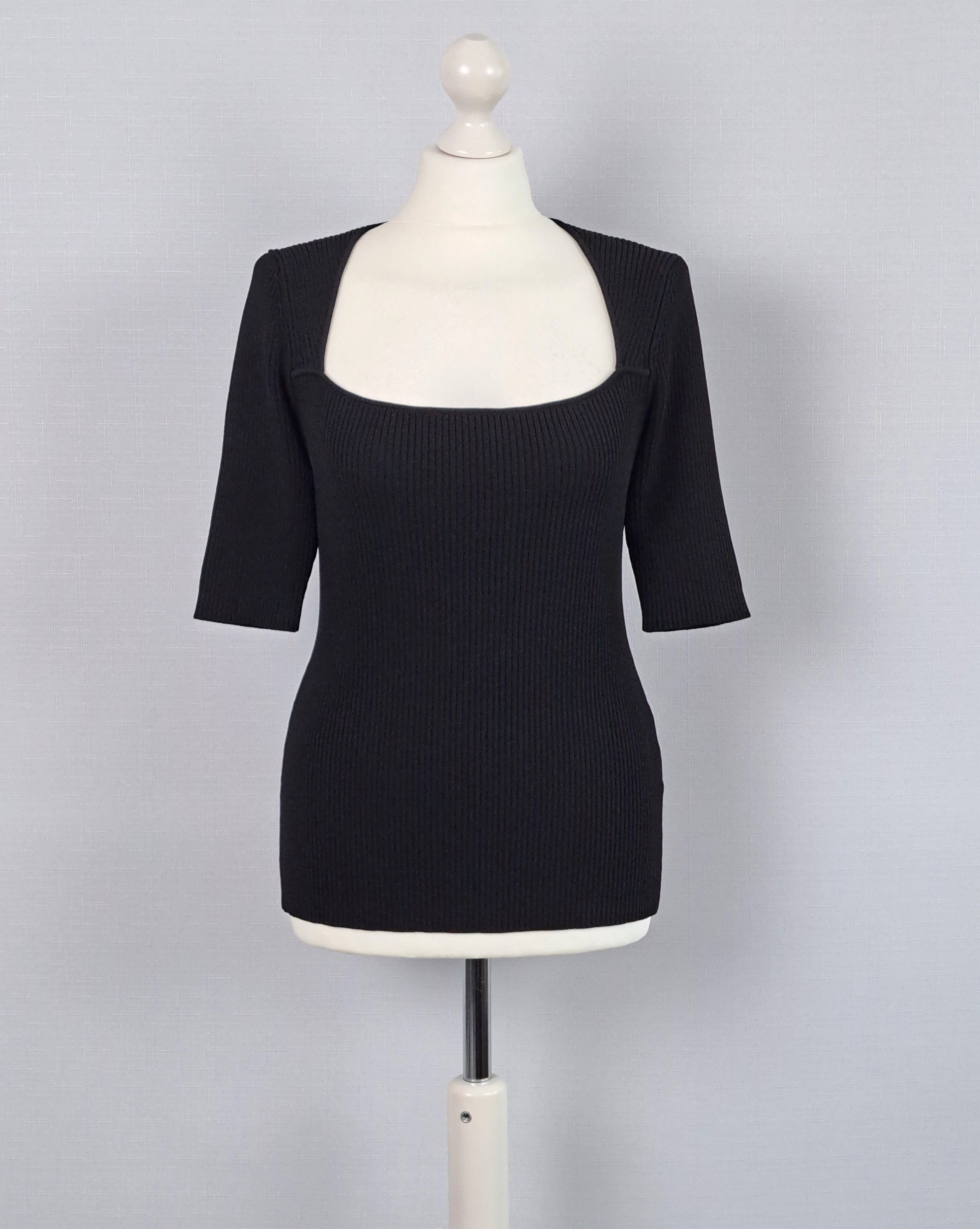 Ganni GANNI square-neck ballerina ribbed knit top in black. Size L Size L / US 10 / IT 46 - 4 Thumbnail