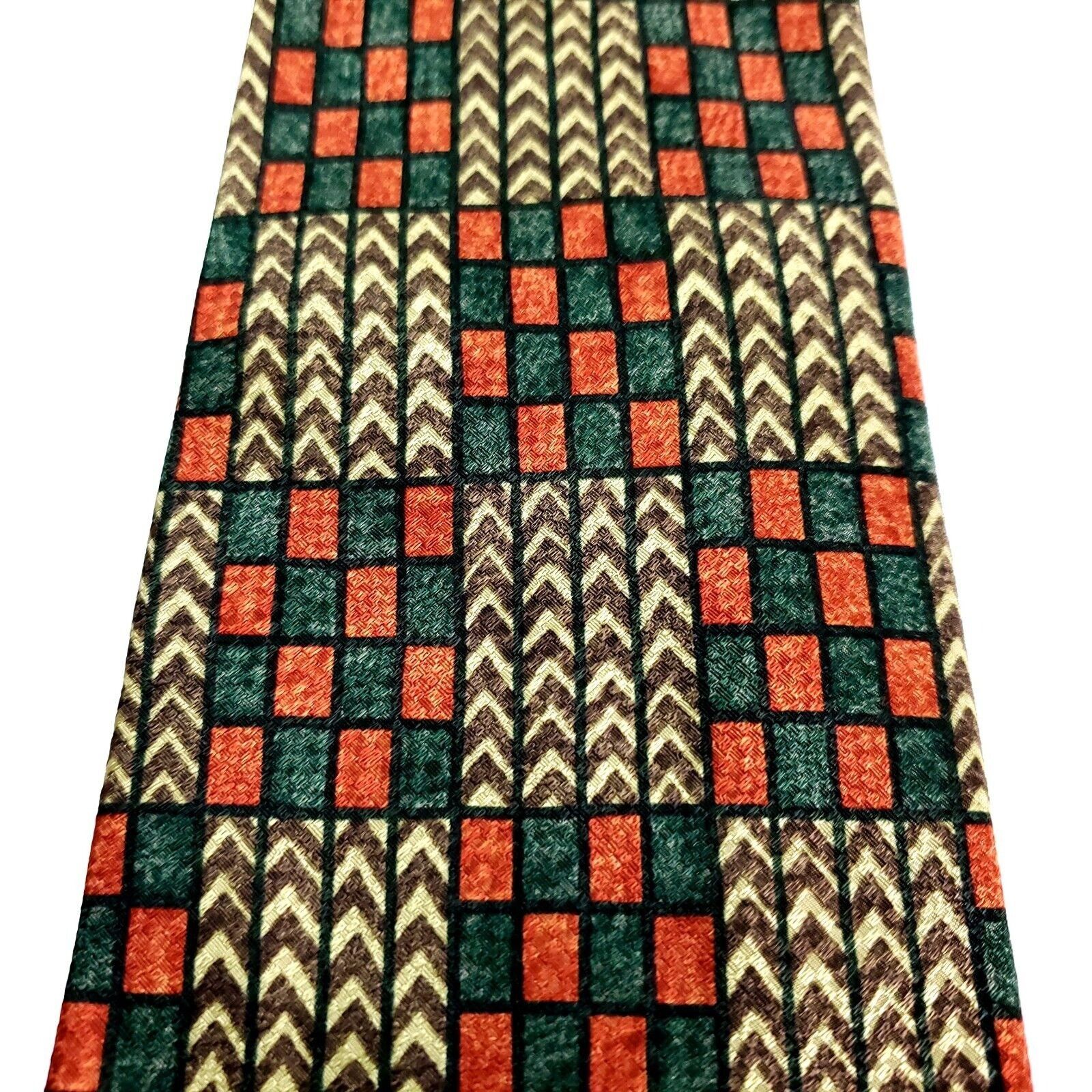 Barneys New York Barney's New York Silk Tie Print Green Orange Short Wide Size ONE SIZE - 2 Thumbnail