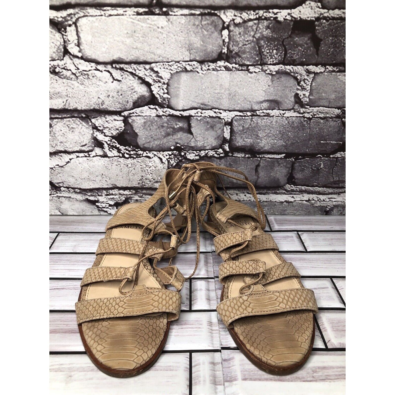 Vince Camuto Vince Camuto Tany Tan Leather Snake Print Gladiator Lace San Size US 6 / IT 36 - 10 Thumbnail