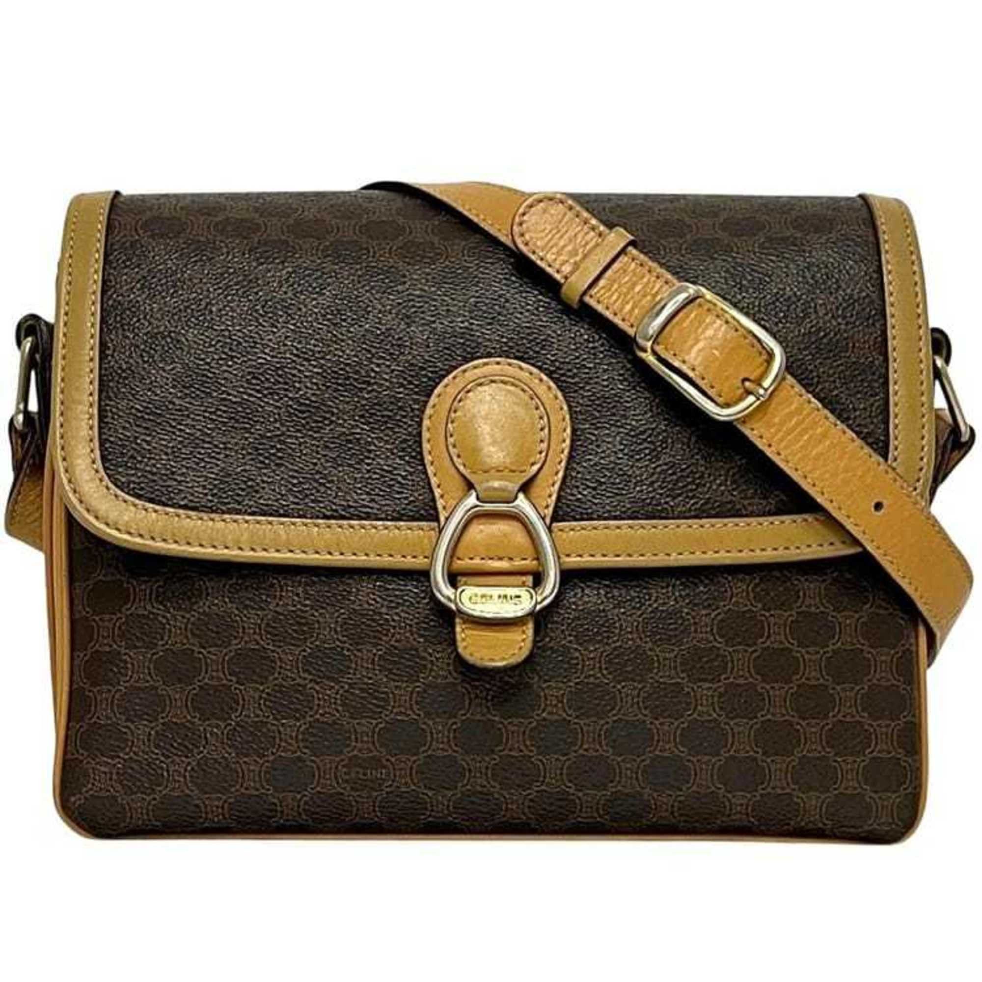 Celine Celine Shoulder Bag ec-24817 Brown Macadam Crossbody PVC Leather M12 CELINE Flap Women's Size ONE SIZE - 1 Thumbnail