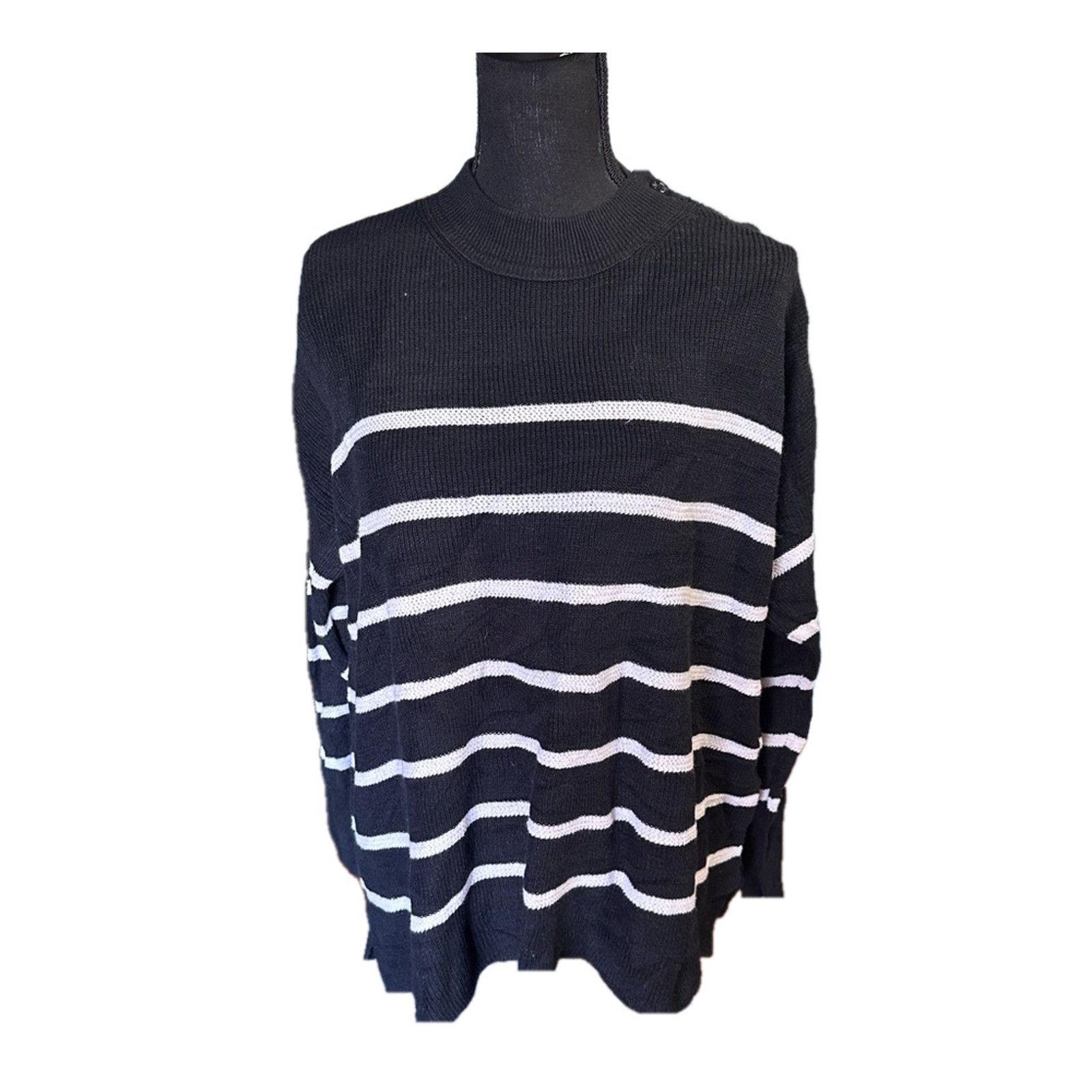 Polo Ralph Lauren Polo Ralph Lauren Button Shoulder Striped Black Sweater Size M / US 6-8 / IT 42-44 - 1 Thumbnail