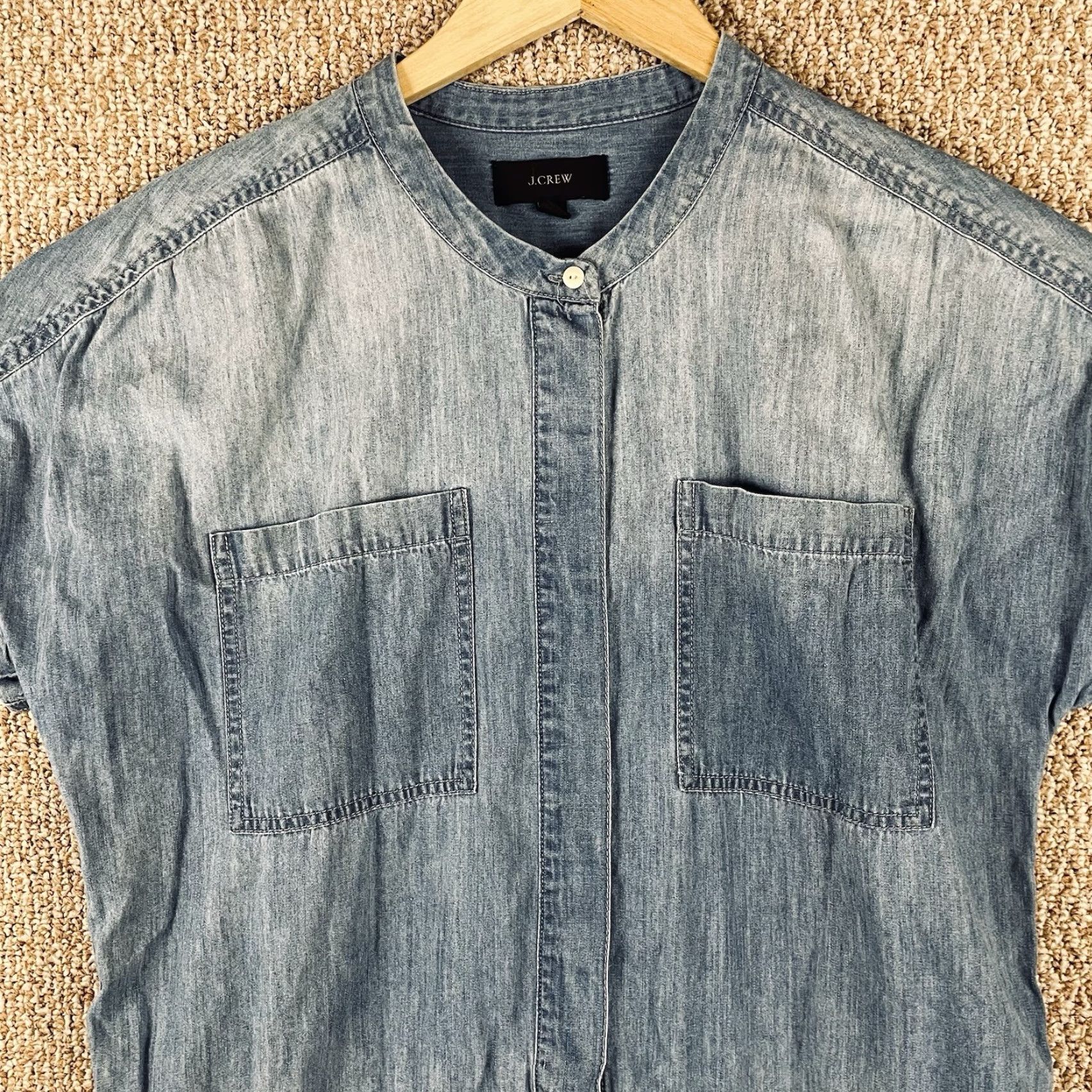J.Crew J.Crew Denim Chambray Romper Women's 14 Blue Short Sleeve Button 2010s Y2K T59 Size 36" / US 14 / IT 50 - 7 Thumbnail