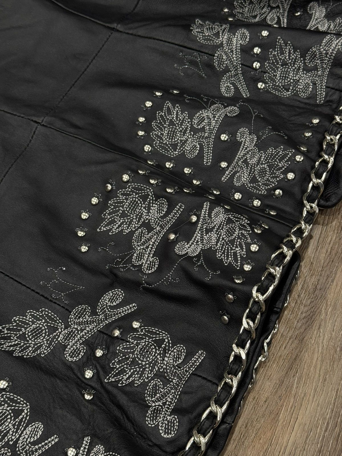 Guillaume Embroidered Leather Jacket Chain Trim Studded