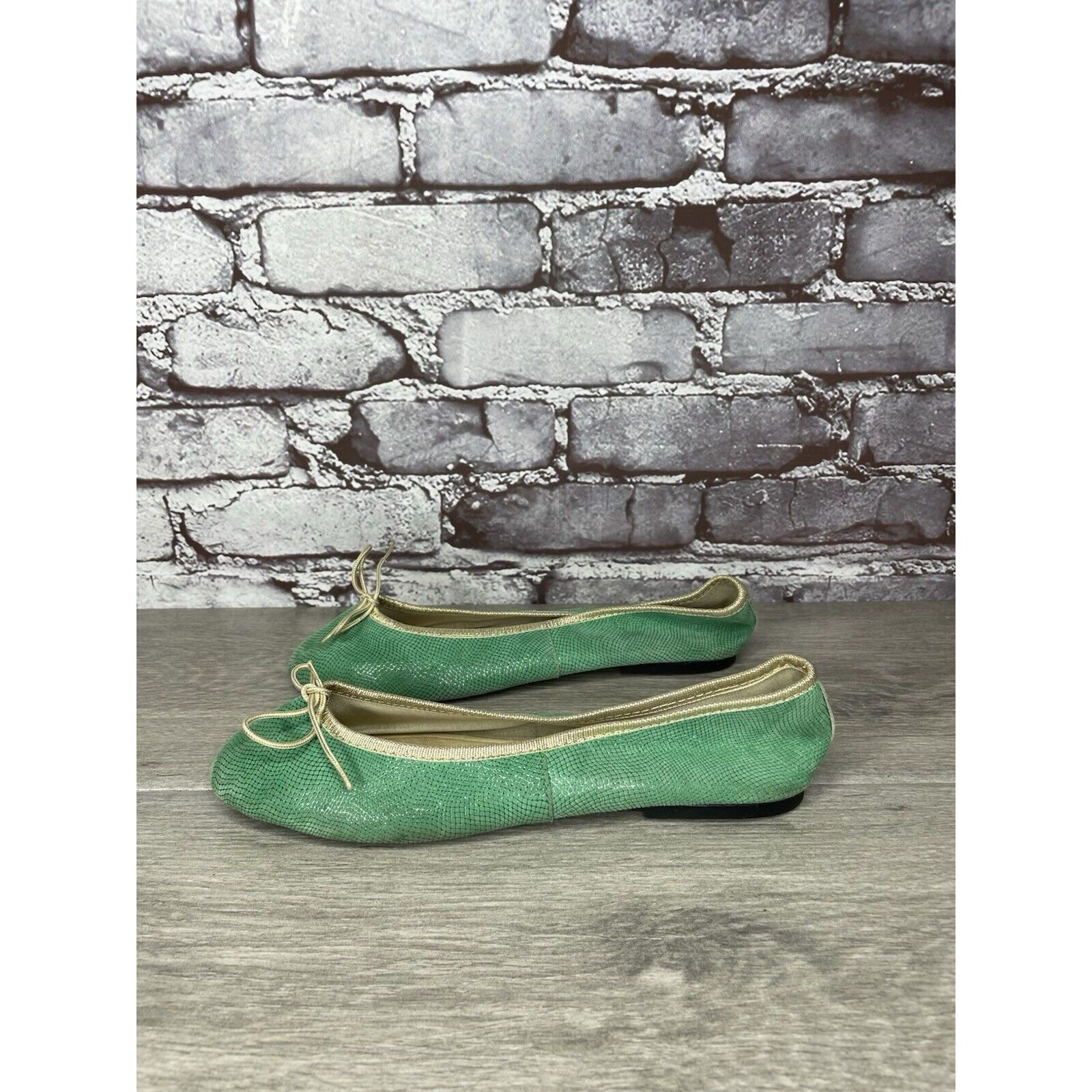 Other London Sole Green Leather Animal Print FRANCE Ballet Flats W Size US 8.5 / IT 38.5 - 6 Thumbnail