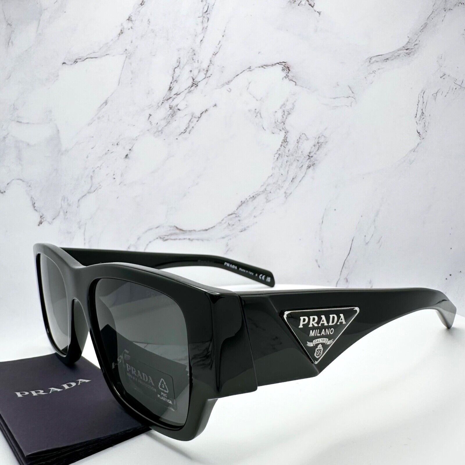 Prada New Prada Sunglasses Black Square Oversized Triangle Plaque Size ONE SIZE - 21 Thumbnail