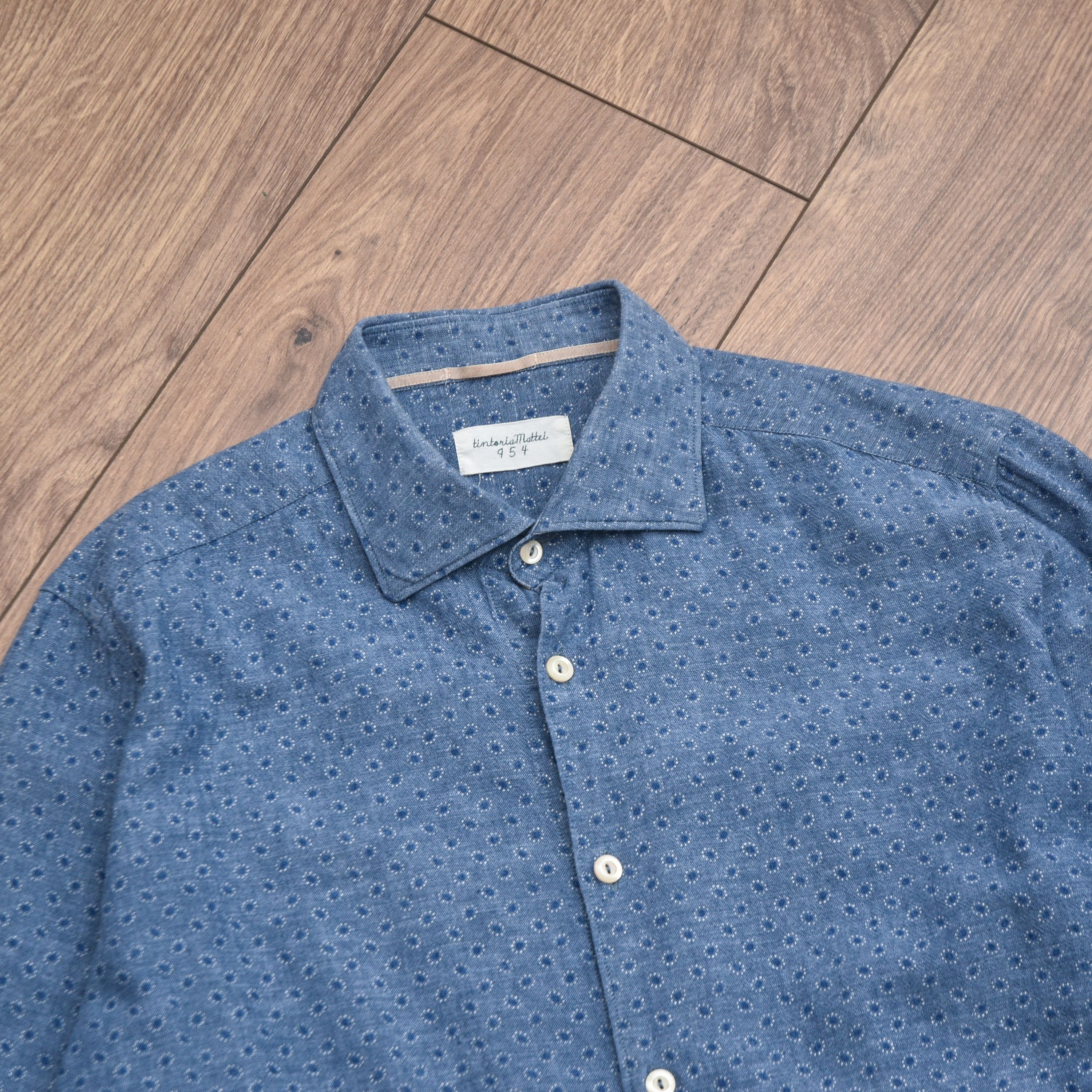 Tintoria Mattei TINTORIA MATTEI 954 Blue Polka Dot Slim Fit Cotton Shirt Size US M / EU 48-50 / 2 - 7 Thumbnail