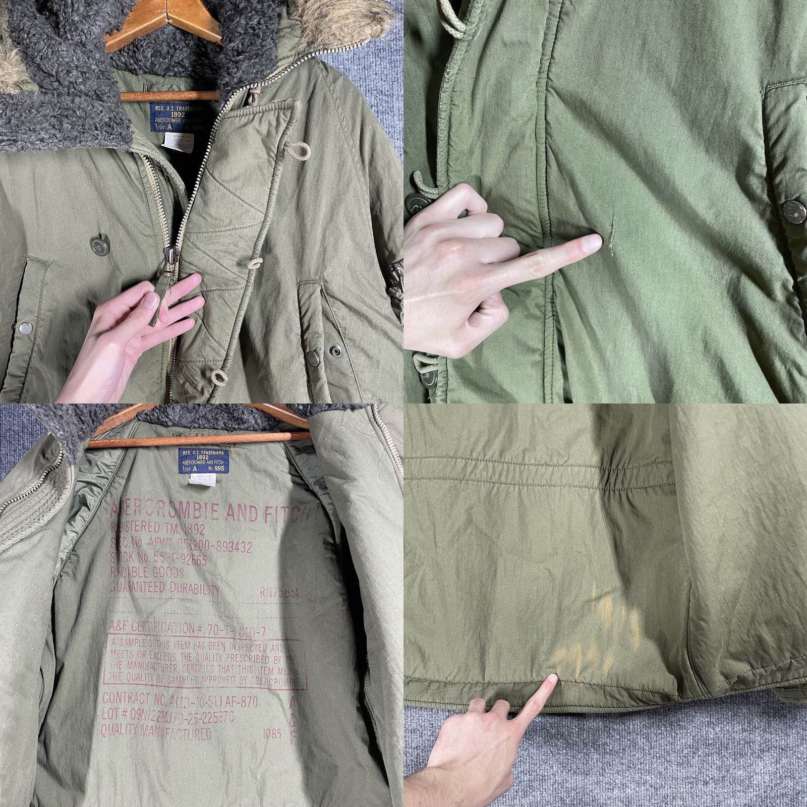 Abercrombie & Fitch VINTAGE Abercrombie & Fitch Parka Jacket Men's L Green Army Military Sherpa Lined Fur Hood Size US L / EU 52-54 / 3 - 8 Thumbnail
