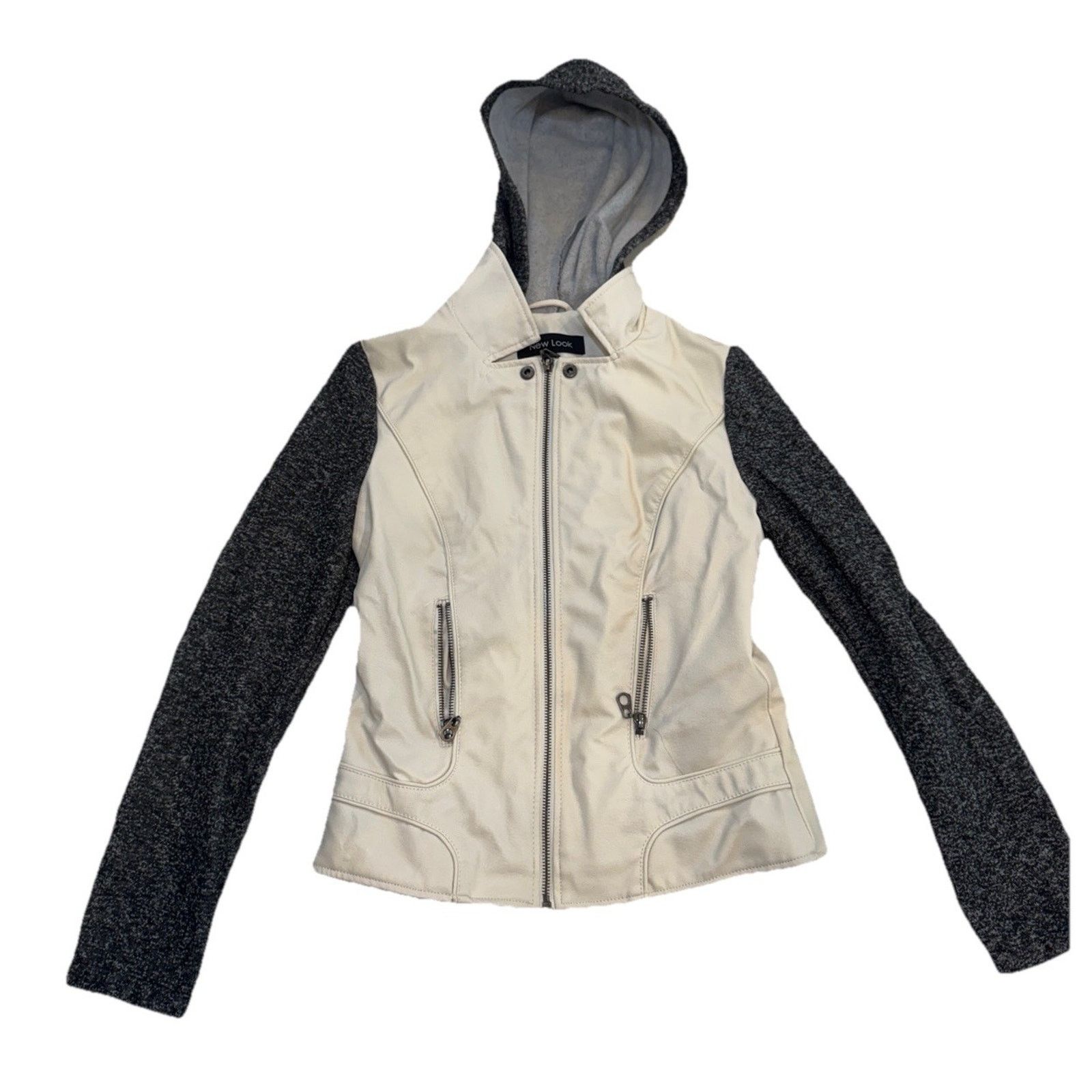 New Look New Look Womens S Hooded Moto Jacket Faux Leather Zip pocket Size S / US 4 / IT 40 - 1 Thumbnail