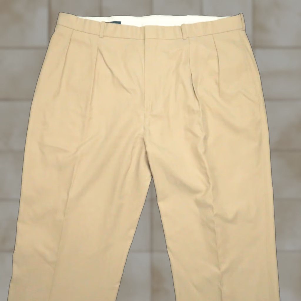 Polo Ralph Lauren VINTAGE Polo Ralph Lauren Pants Men 42x30 Khaki Tan Silk Cotton Pleated Cuffed Size US XL / EU 56 / 4 - 1 Thumbnail