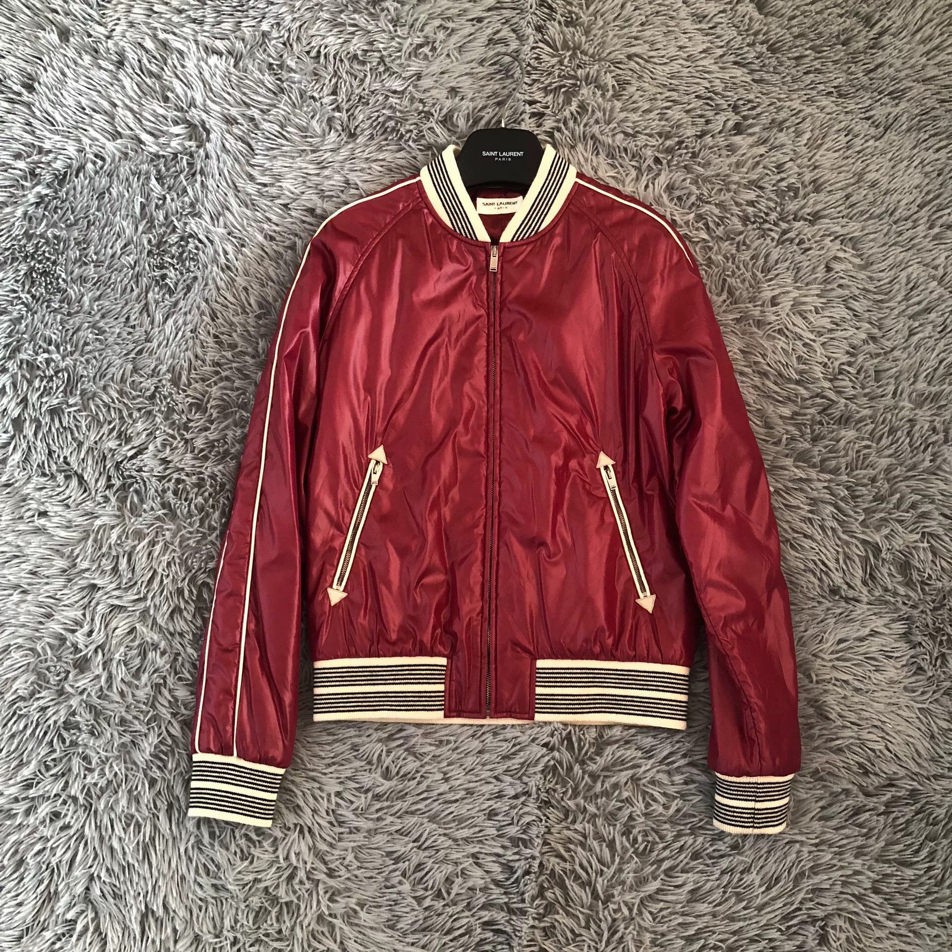 Saint Laurent Paris Saint Laurent SLP Burgundy Baseball Jacket Size US S / EU 44-46 / 1 - 1 Thumbnail