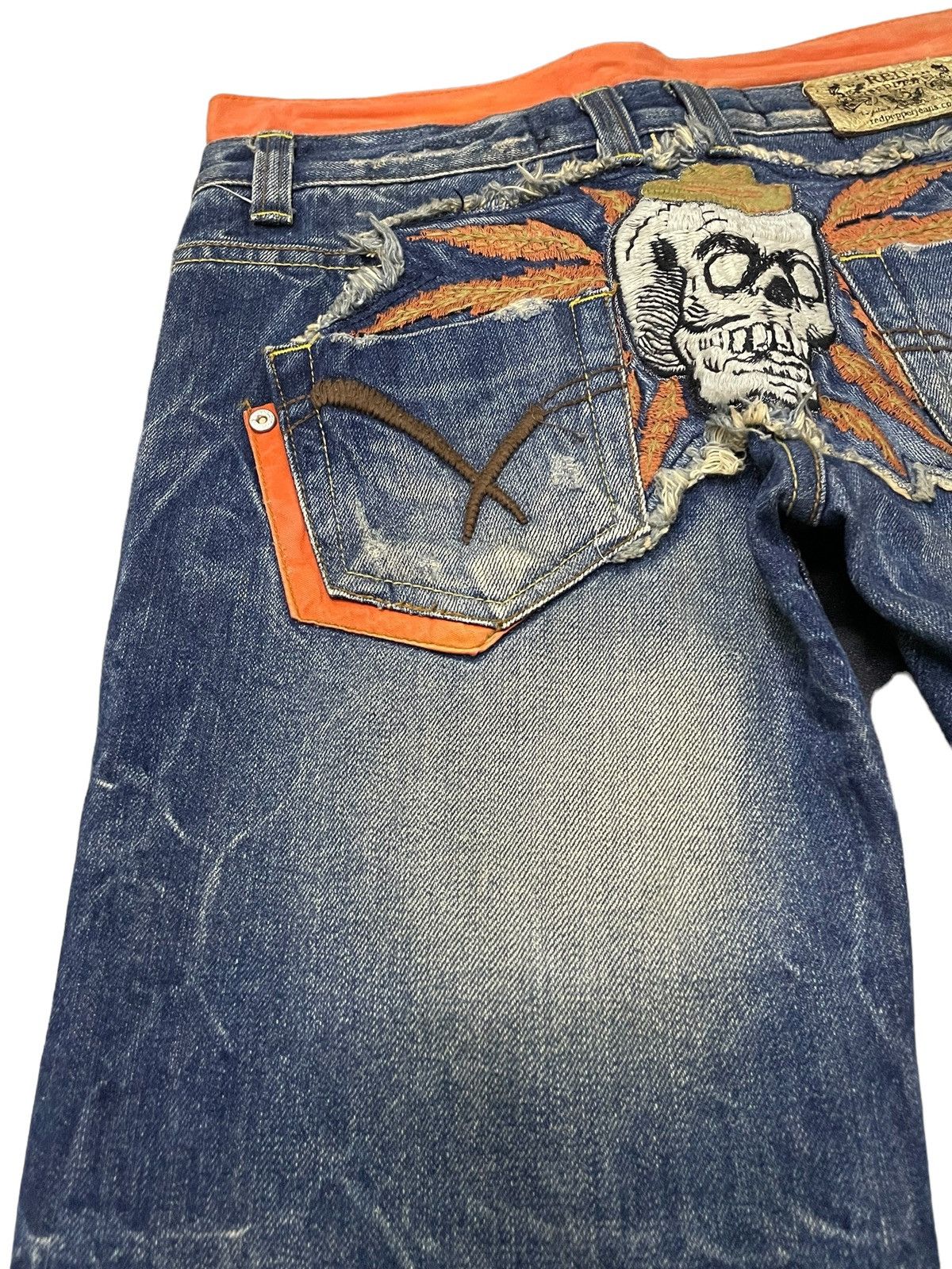 GOSTAR DE FUGA × Hysteric Glamour × Japanese Brand Red Paper Japan Mud Wash Flared Embroidery Skull Jeans Size US 29 - 17 Thumbnail