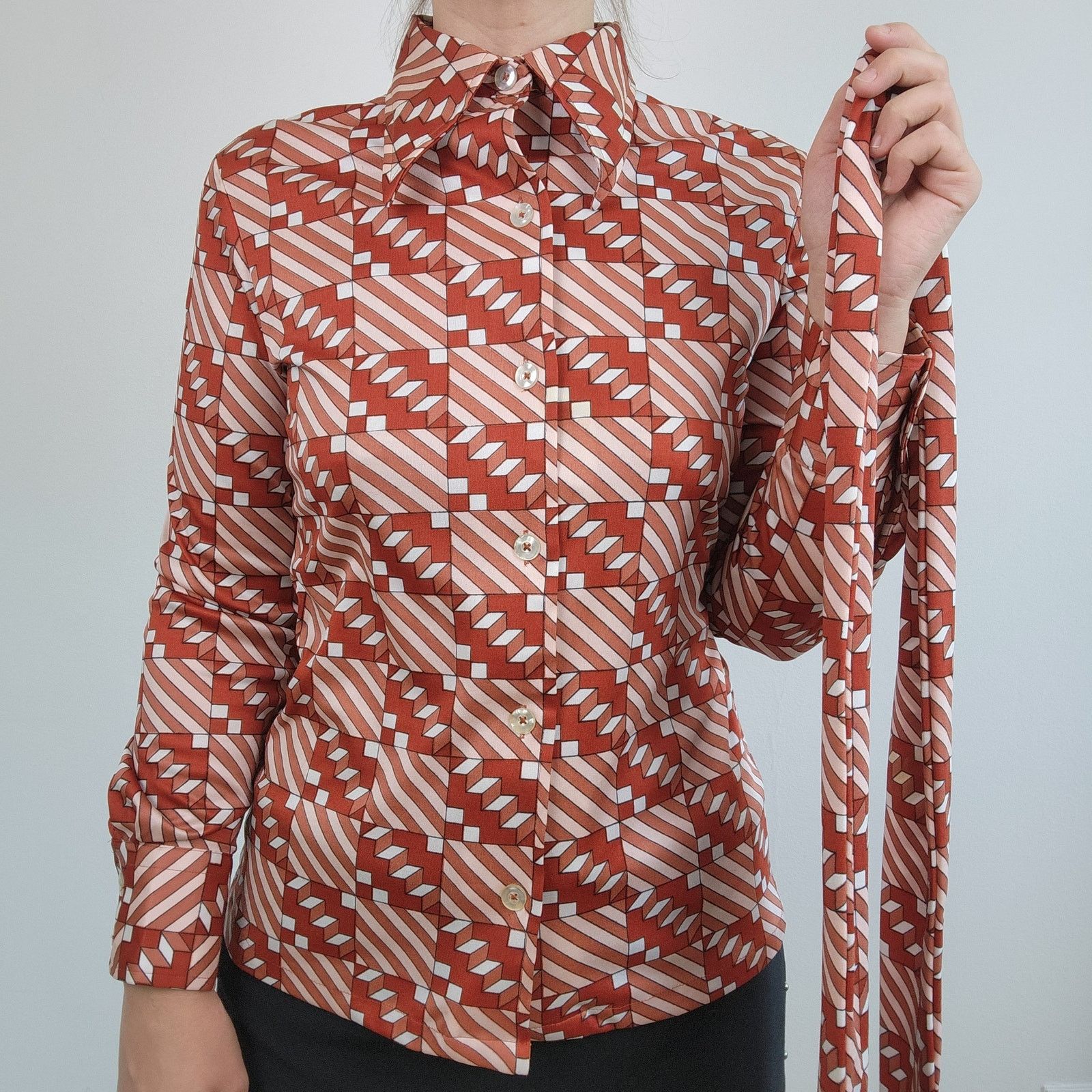 Vintage 70s Dagger Collar Patterned Print Button Up Shirt Medium Size M / US 6-8 / IT 42-44 - 3 Thumbnail