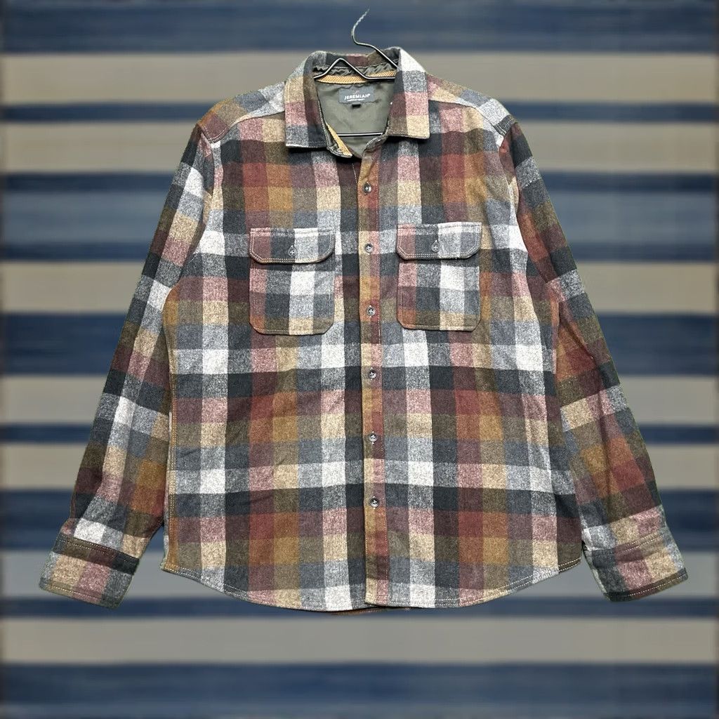 Vintage Jeremiah Wool Flannel Shirt Mens Medium Long Sleeve Button-Up Casual Workwear Plaid Brown Wool 21 Chest Pockets Buttons Vintage: No Size US M / EU 48-50 / 2 - 1 Thumbnail