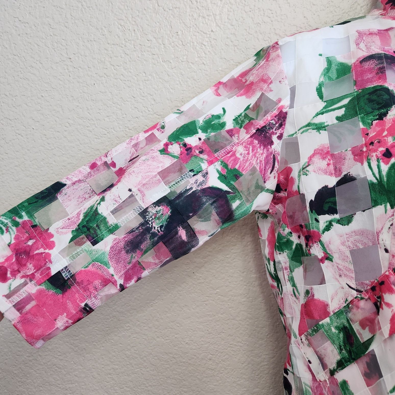Other VTG Erin London Pink Green Floral Sheer Full Zip Blazer PS Size S / US 4 / IT 40 - 3 Thumbnail
