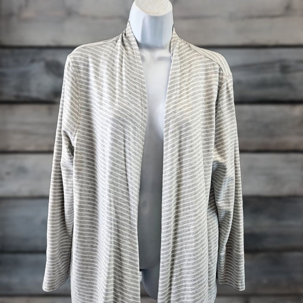 Vintage Chico's Zenergy Cardigan Womens Striped Open Front Cotton Blend L Gray Cardi Girls/ Womens Size L / US 10 / IT 46 - 1 Thumbnail