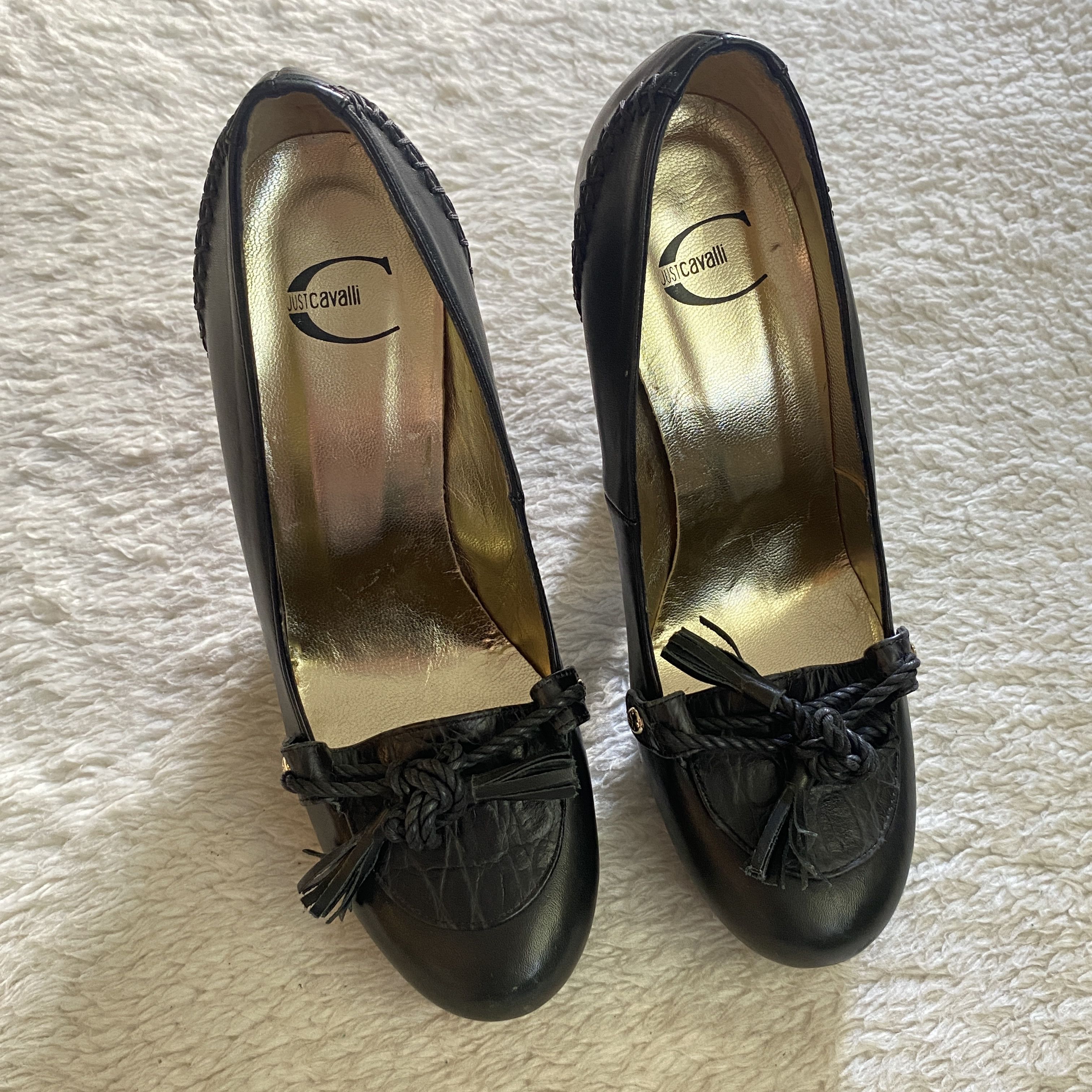 Just Cavalli Vintage JUST CAVALLI Black Leather Platform Heels Size US 8.5 / IT 38.5 - 11 Thumbnail
