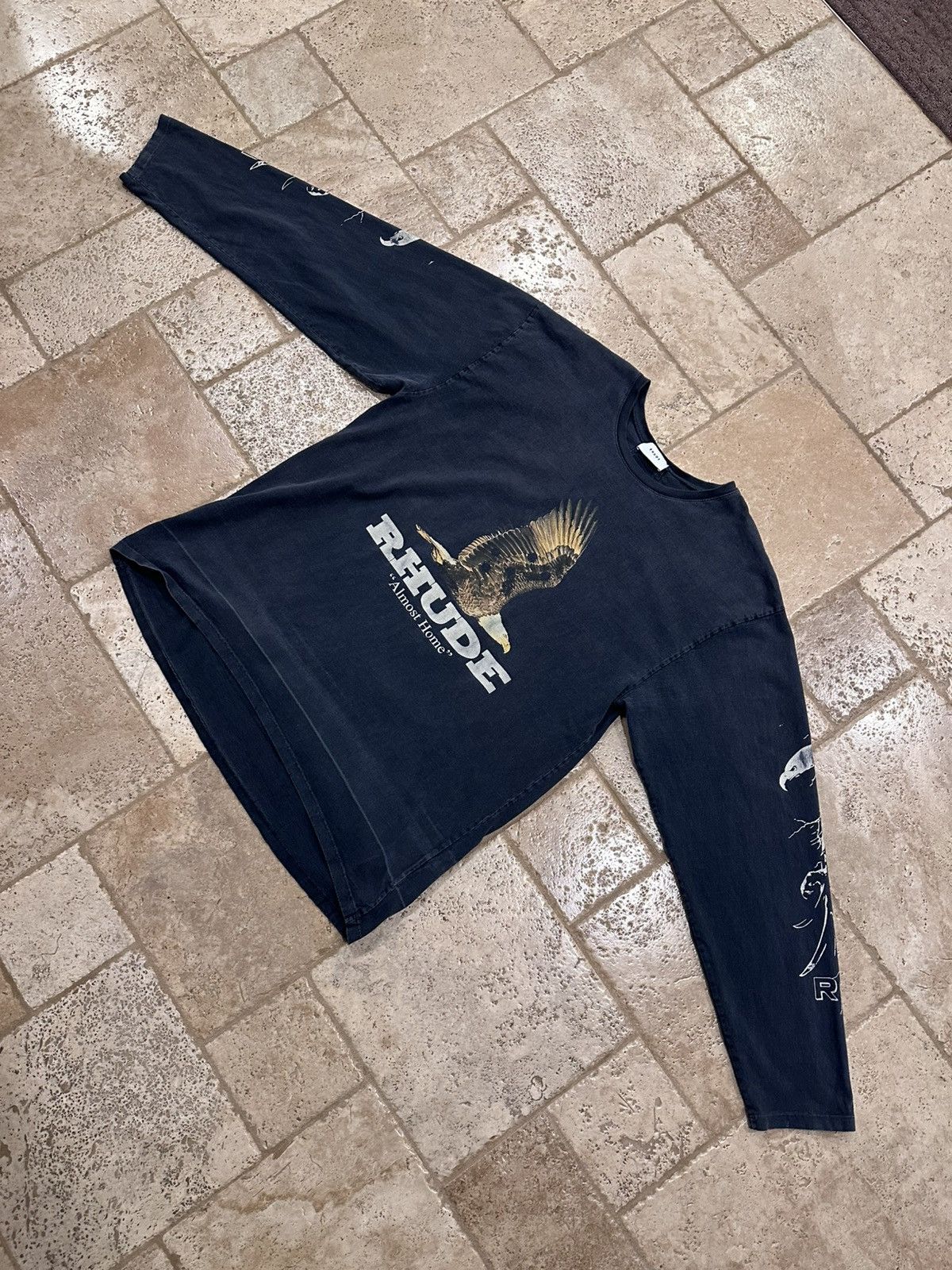 Rhude Rhude Eagle Print Logo Long Sleeve Oversized Black T-Shirt Size US XL / EU 56 / 4 - 4 Thumbnail