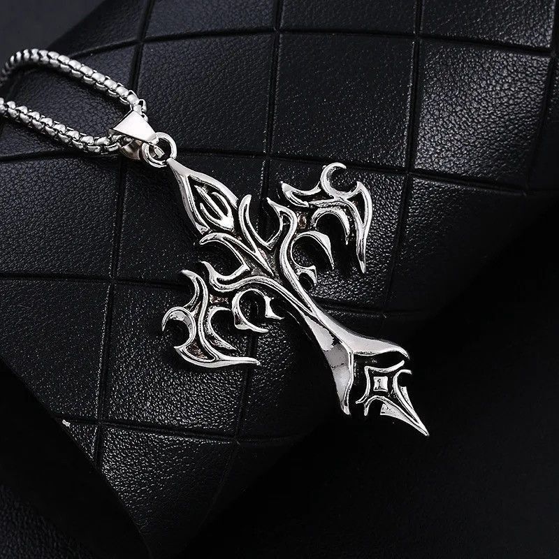 Jewelry × Vintage Vintage Flame Cross Pendant Necklace Long Chain Punk Gothic Size ONE SIZE - 5 Thumbnail