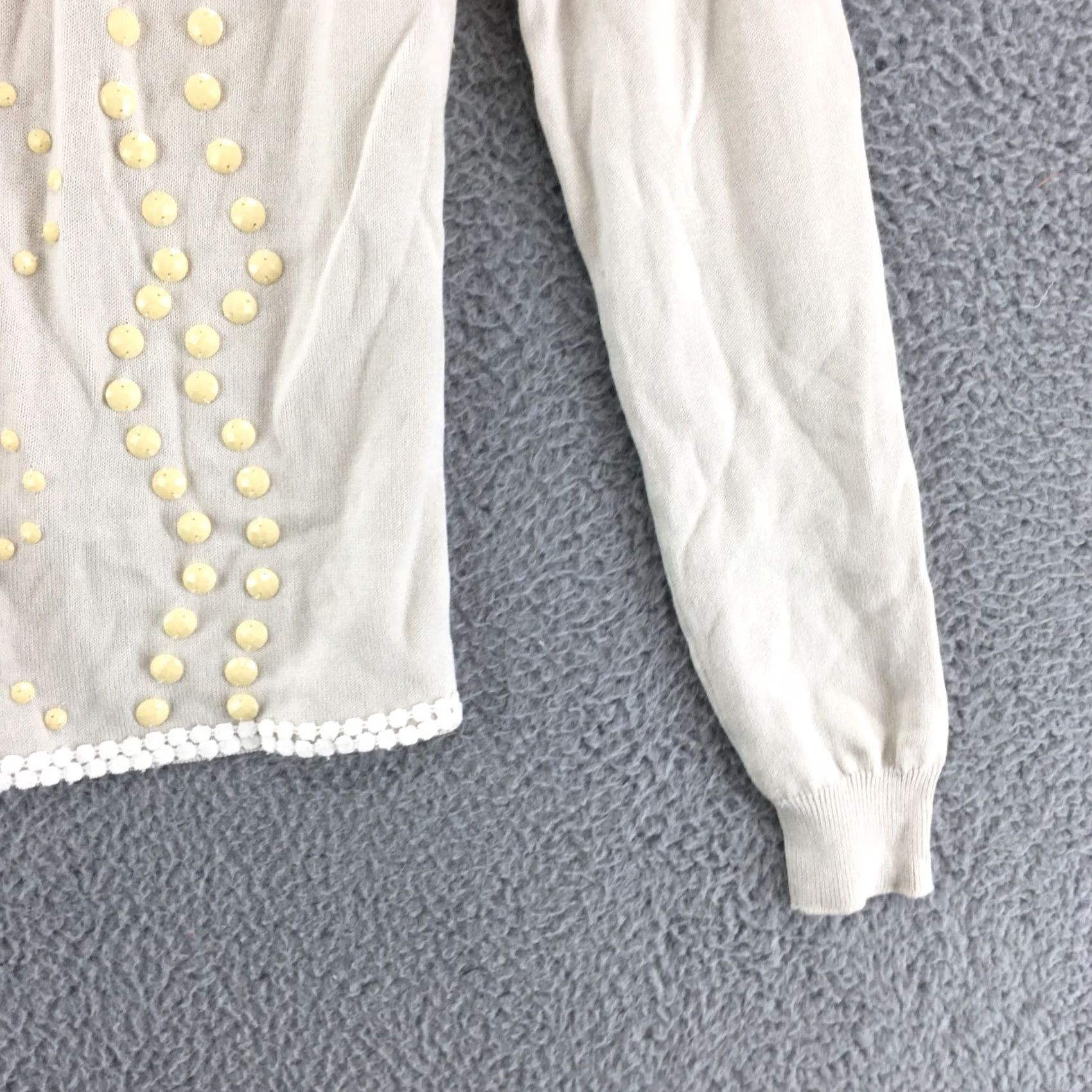 BKE Bke Boutique Cardigan Sweater Womens M Beige Cotton Blend Open Front Long Sleeve Size M / US 6-8 / IT 42-44 - 3 Thumbnail