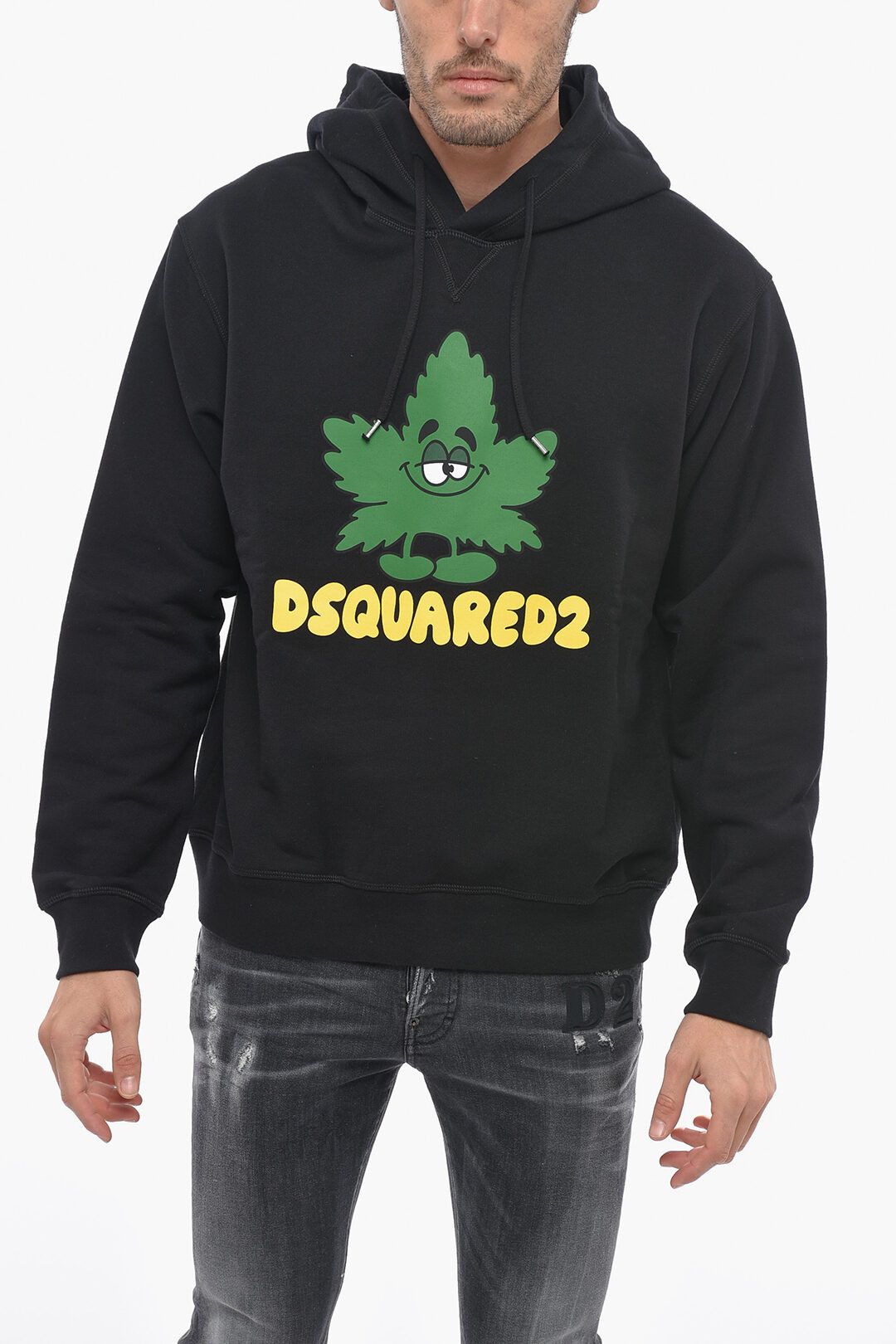 image of Dsquared2 Og1Mm0424 Brushed Cotton Leaf Hoodie In Black, Men's (Size XL)