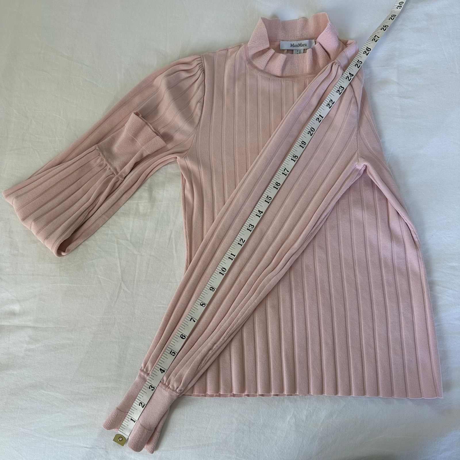 Max Mara Max Mara Zoraide Ruffle Pink Mock Neck Rib Sweater Size S Size S / US 4 / IT 40 - 7 Thumbnail