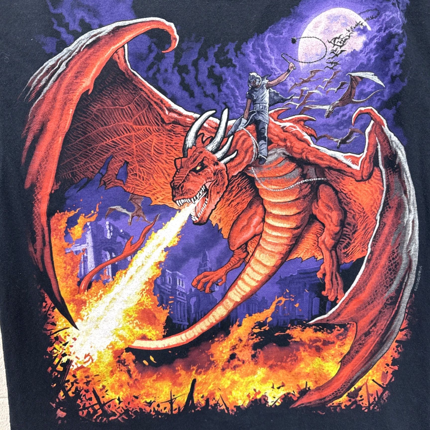 Liquid Blue Liquid Blue Shirt XL Black Dragon T Shirt Graphic Print Fantasy 90s Big Print Mens Size US XL / EU 56 / 4 - 2 Thumbnail