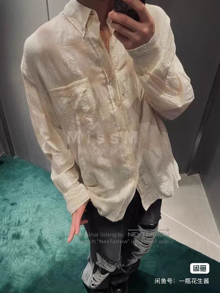 Our Legacy Our Legacy Beige checkered pleated loose linen shirt Size US S / EU 44-46 / 1 - 2 Thumbnail