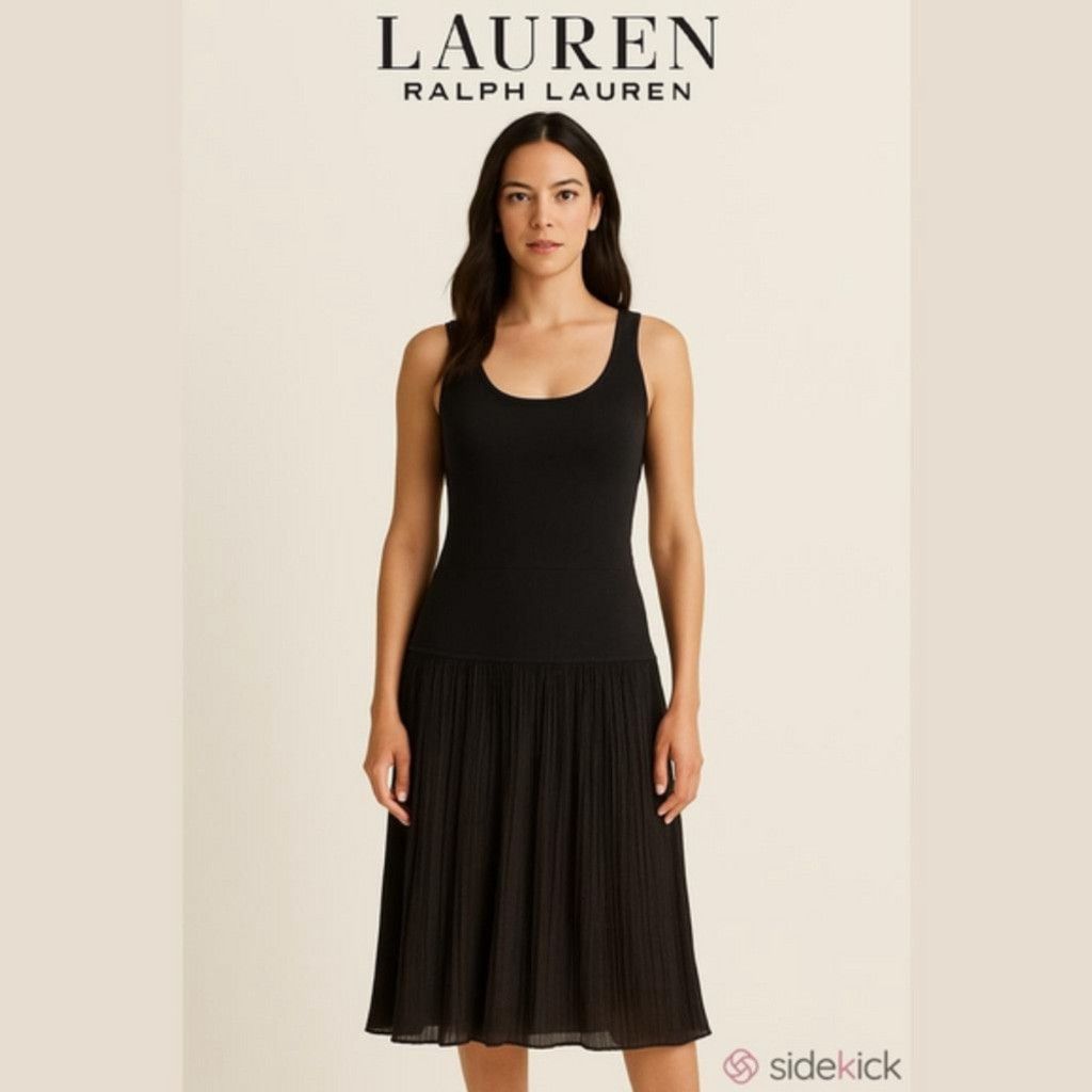 Lauren Ralph Lauren Black Sleeveless Crinkled Dress Sz M