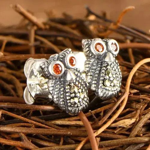 Other 925 Sterling Silver gem Owl Earrings Size 28 - 2 Thumbnail