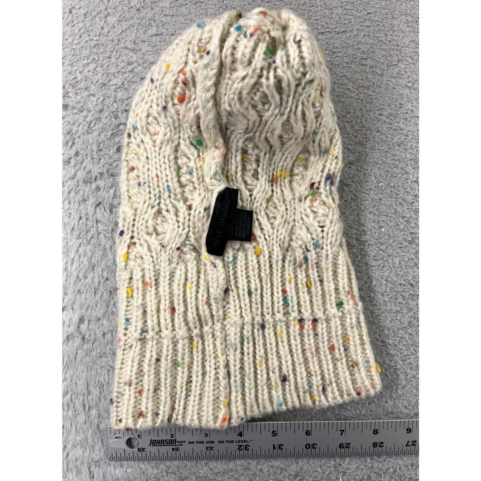 Steve Madden Steve Madden Beanie Womens One Size White Knit Confetti Acrylic Polyester Blend Pom Ski Hats Mens Womens Size ONE SIZE - 6 Thumbnail