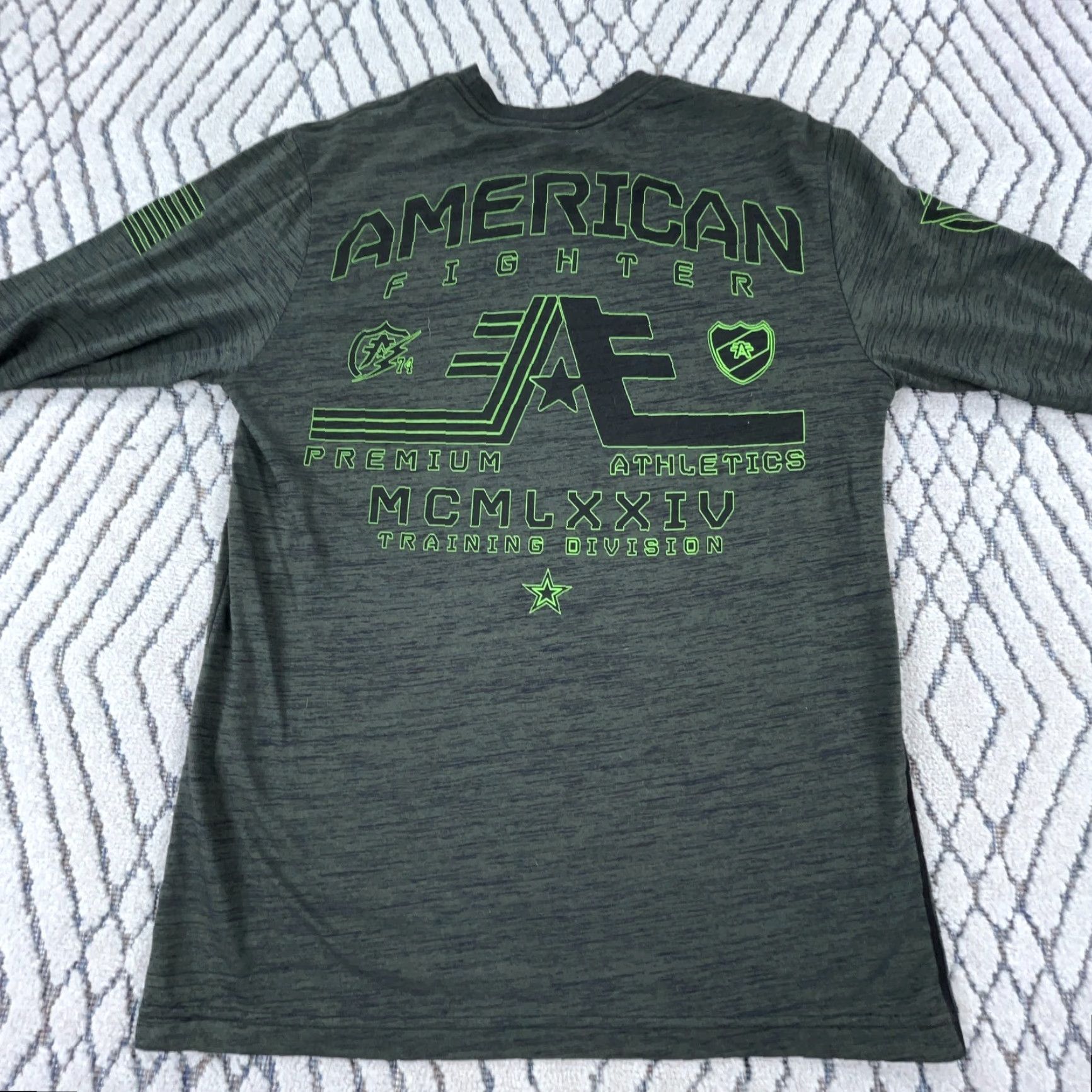Vintage American Fighter Shirt Men Large Green Black Tee Spell Out MMA Mall Punk Adult Size US L / EU 52-54 / 3 - 2 Thumbnail