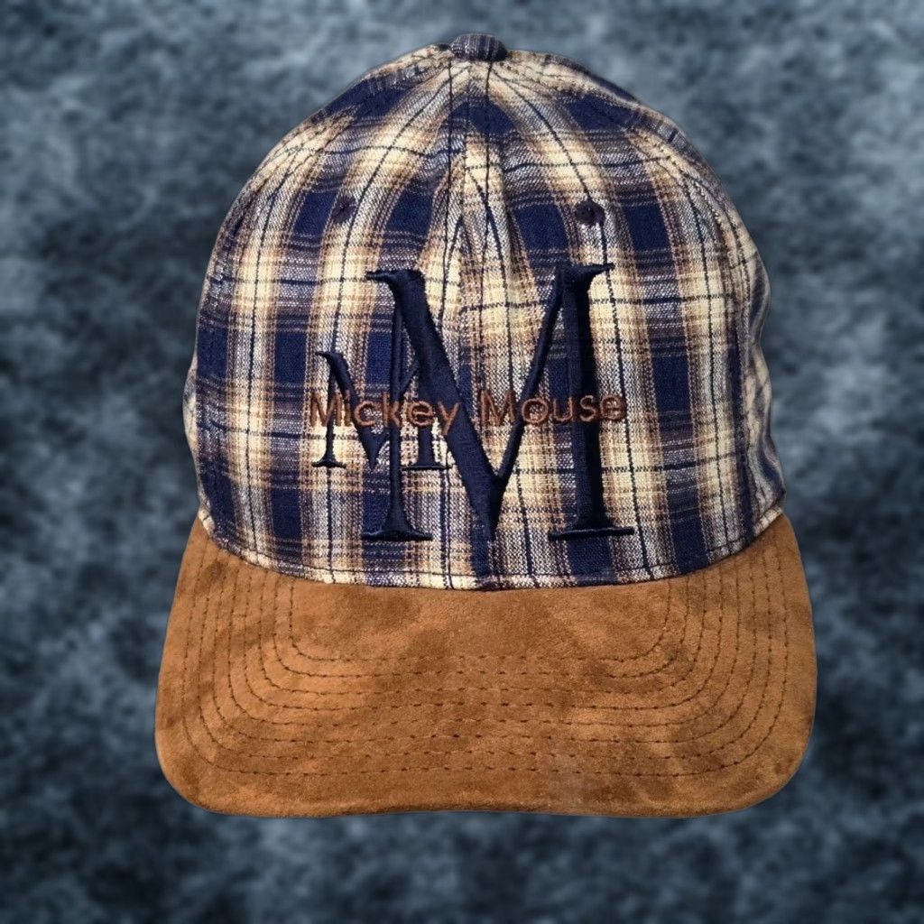 Disney VINTAGE Disney Mickey Mouse Hat Plaid Strapback Cap Baseball 90s Tan OSFA Unisex Adults Mens Womens Size ONE SIZE - 1 Thumbnail