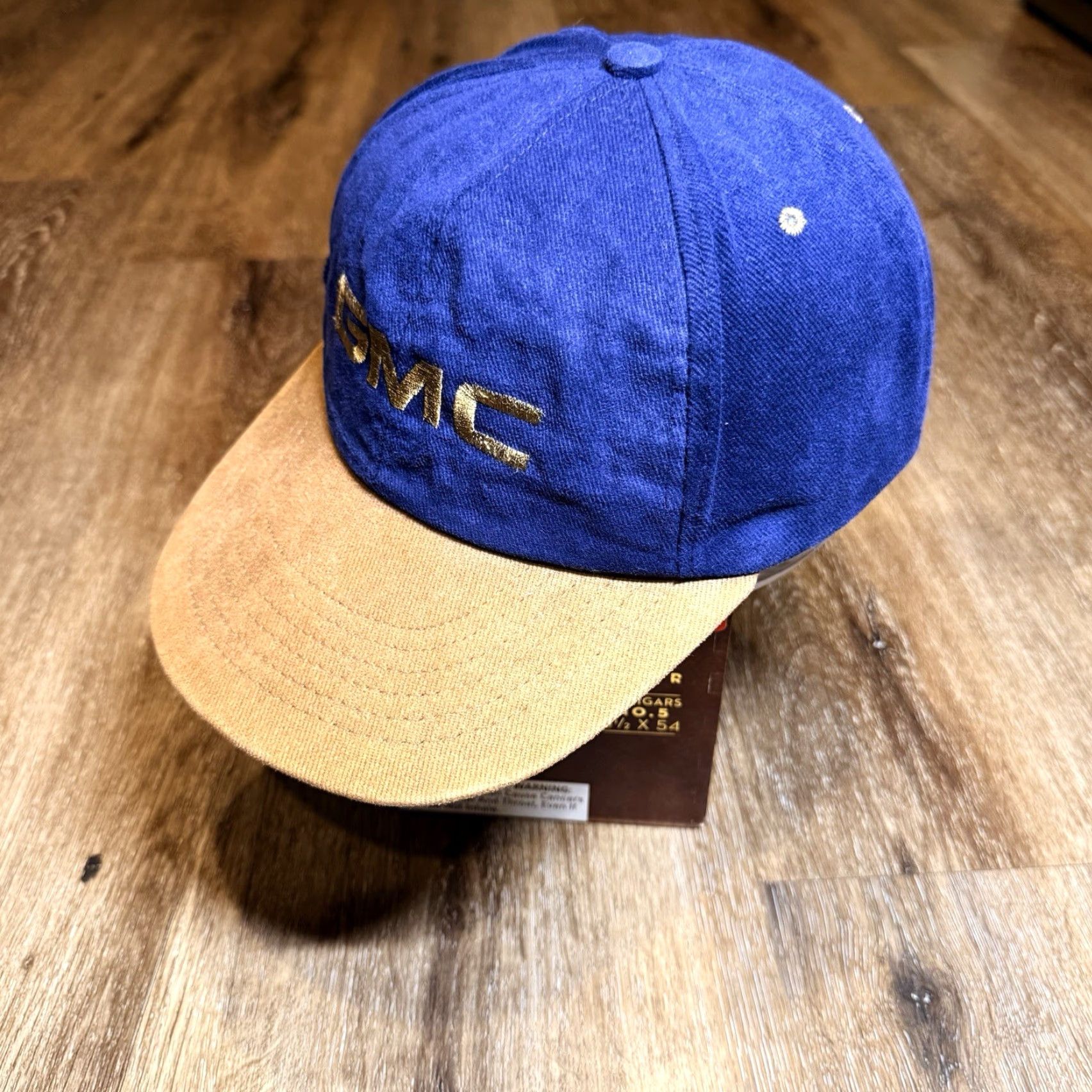 Vintage VINTAGE General Motors Company GMC Snapback Hat Navy Blue Suede Brown Tan 80s Swingster Men One Size Blue Car Dad Snapback Hats Mens Size ONE SIZE - 3 Thumbnail